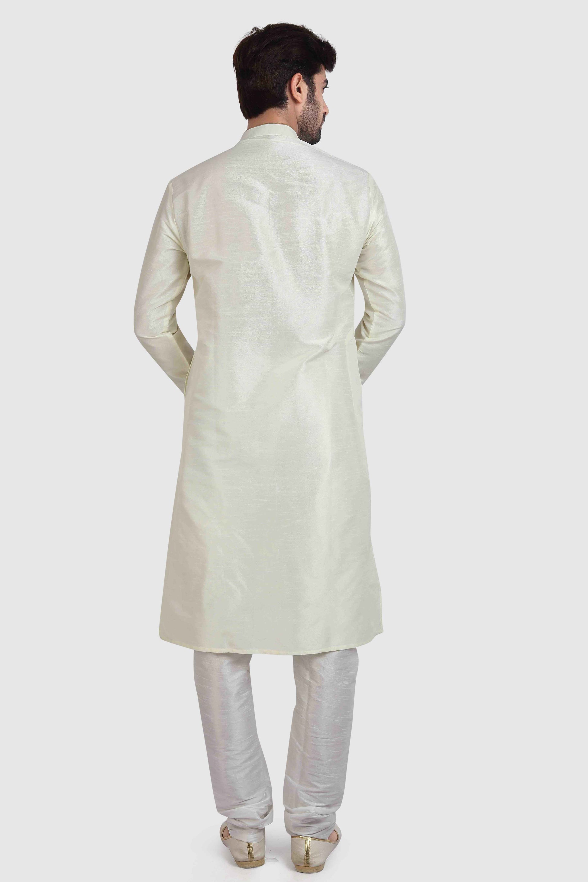 Raivat Ethnic Art Silk Kurta Pajama In Cream Colour