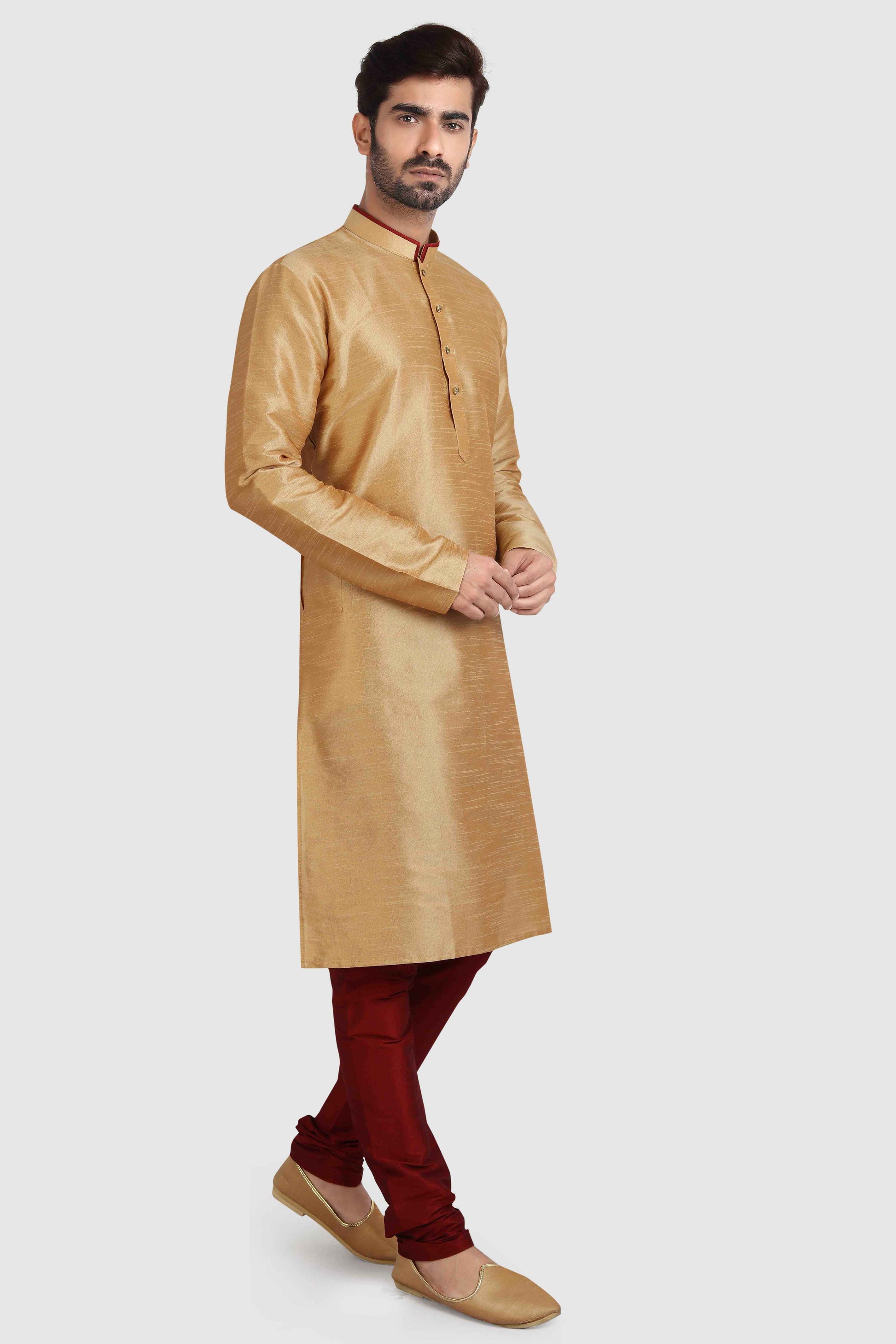 Raivat Ethnic Art Silk Kurta Pajama In Chikoo Colour