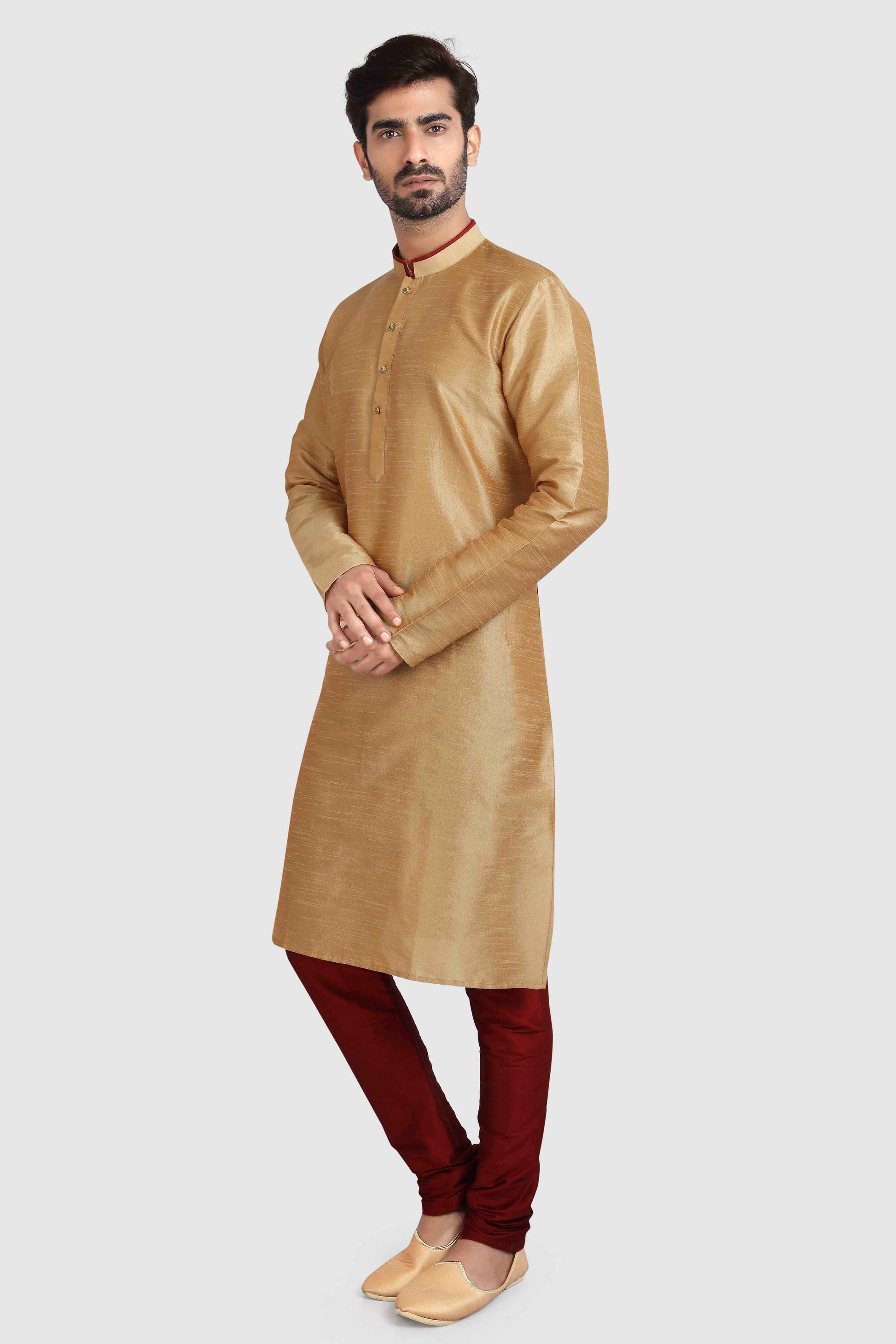 Raivat Ethnic Art Silk Kurta Pajama In Chikoo Colour