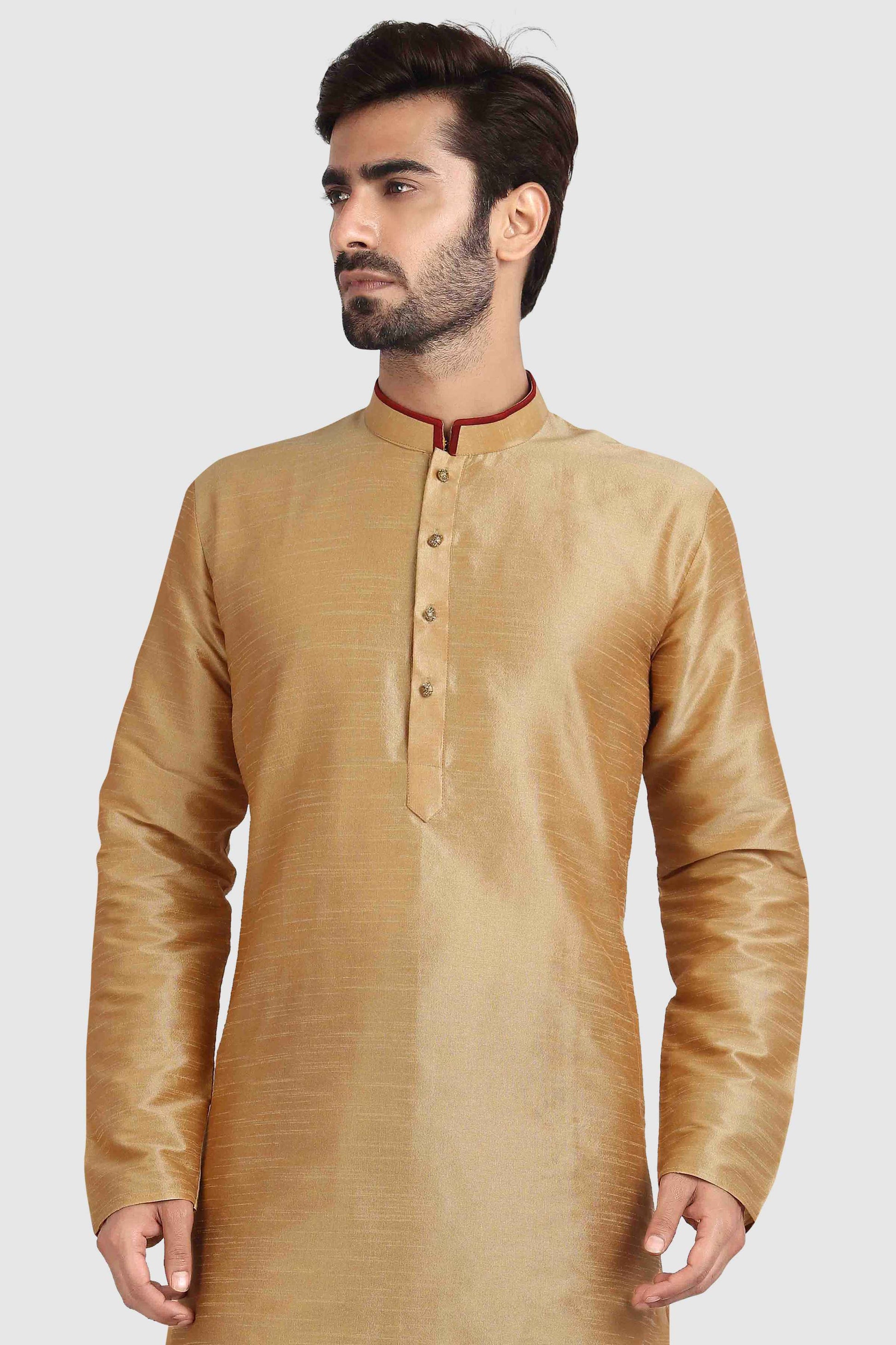 Raivat Ethnic Art Silk Kurta Pajama In Chikoo Colour