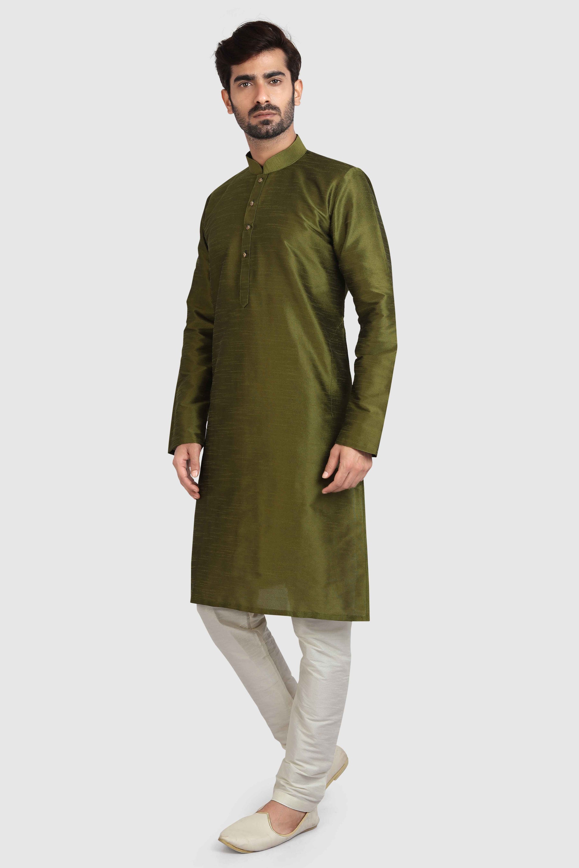 Raivat Ethnic Art Silk Kurta Pajama In Mehendi Green Colour