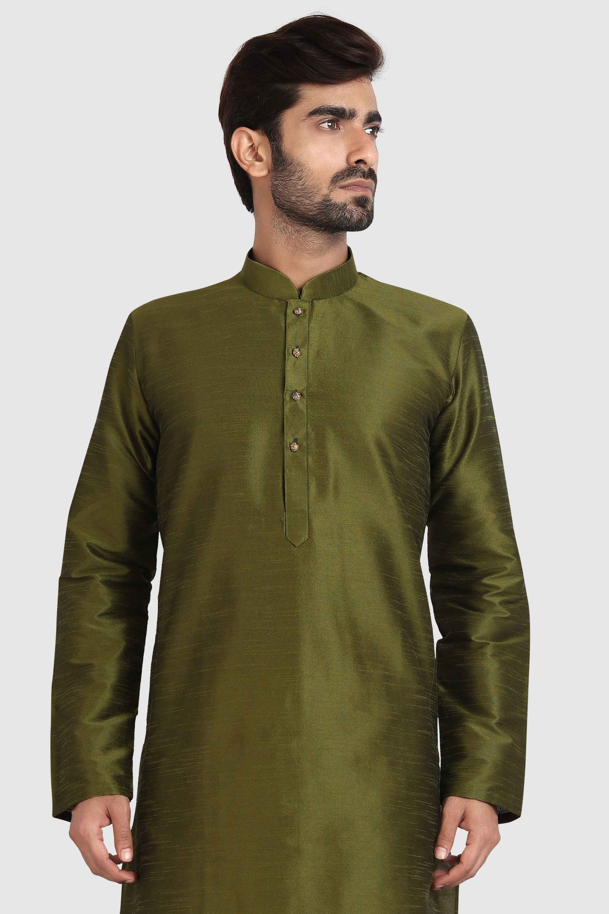 Raivat Ethnic Art Silk Kurta Pajama In Mehendi Green Colour