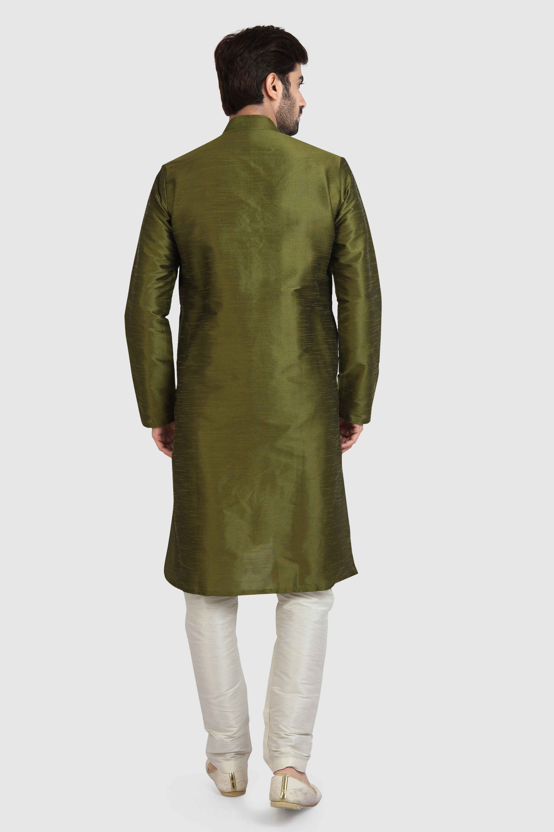 Raivat Ethnic Art Silk Kurta Pajama In Mehendi Green Colour