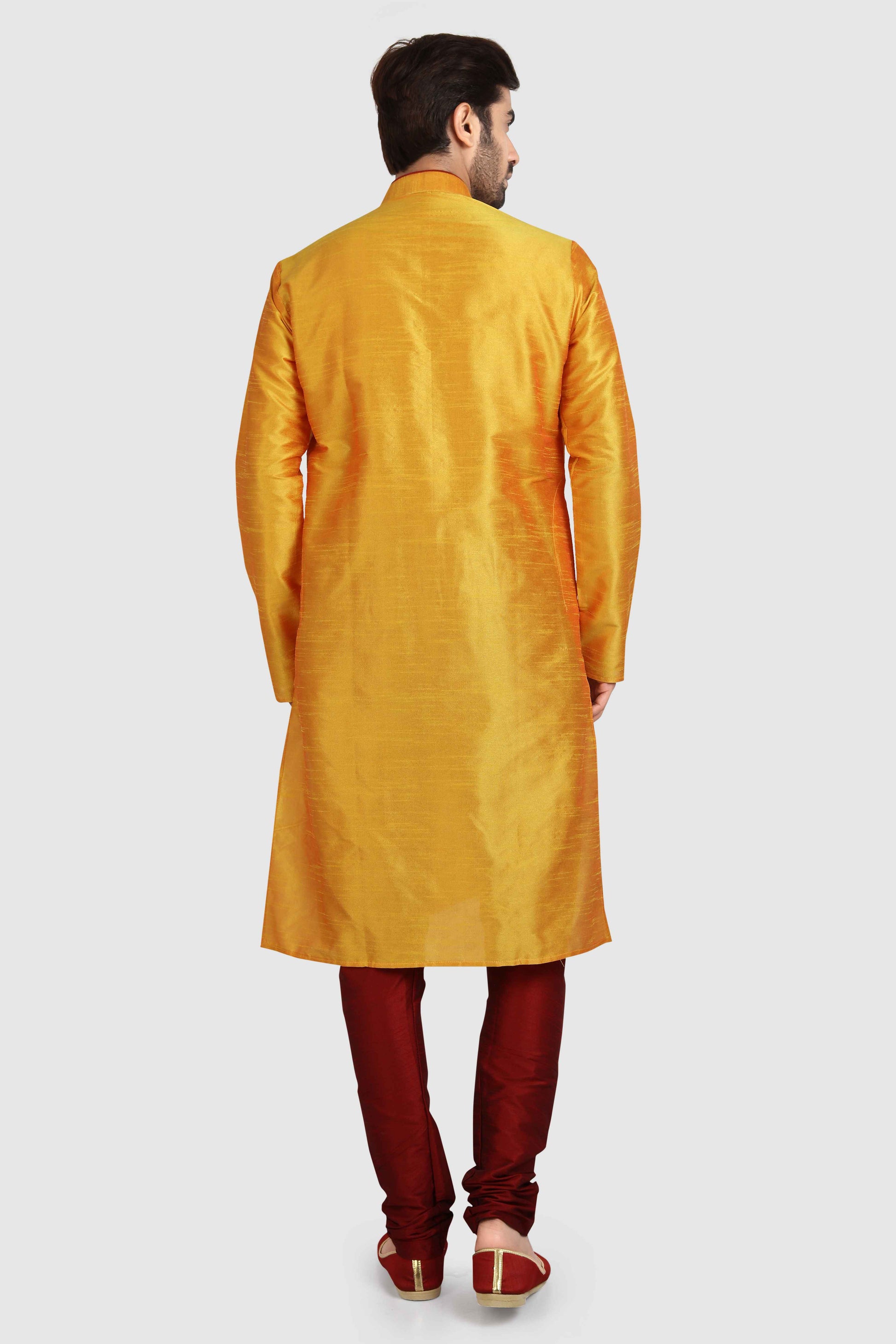 Raivat Ethnic Art Silk Kurta Pajama In Mustard Colour