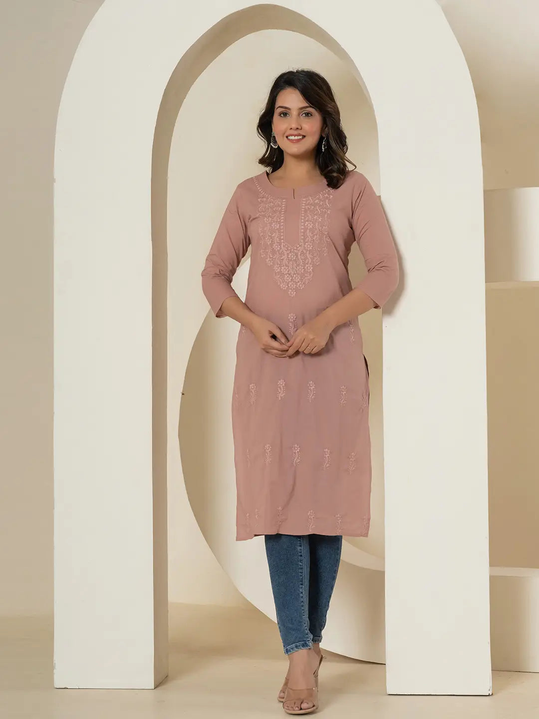 Yufta Women Purple Chikankari Straight Kurta | Grab2Buy