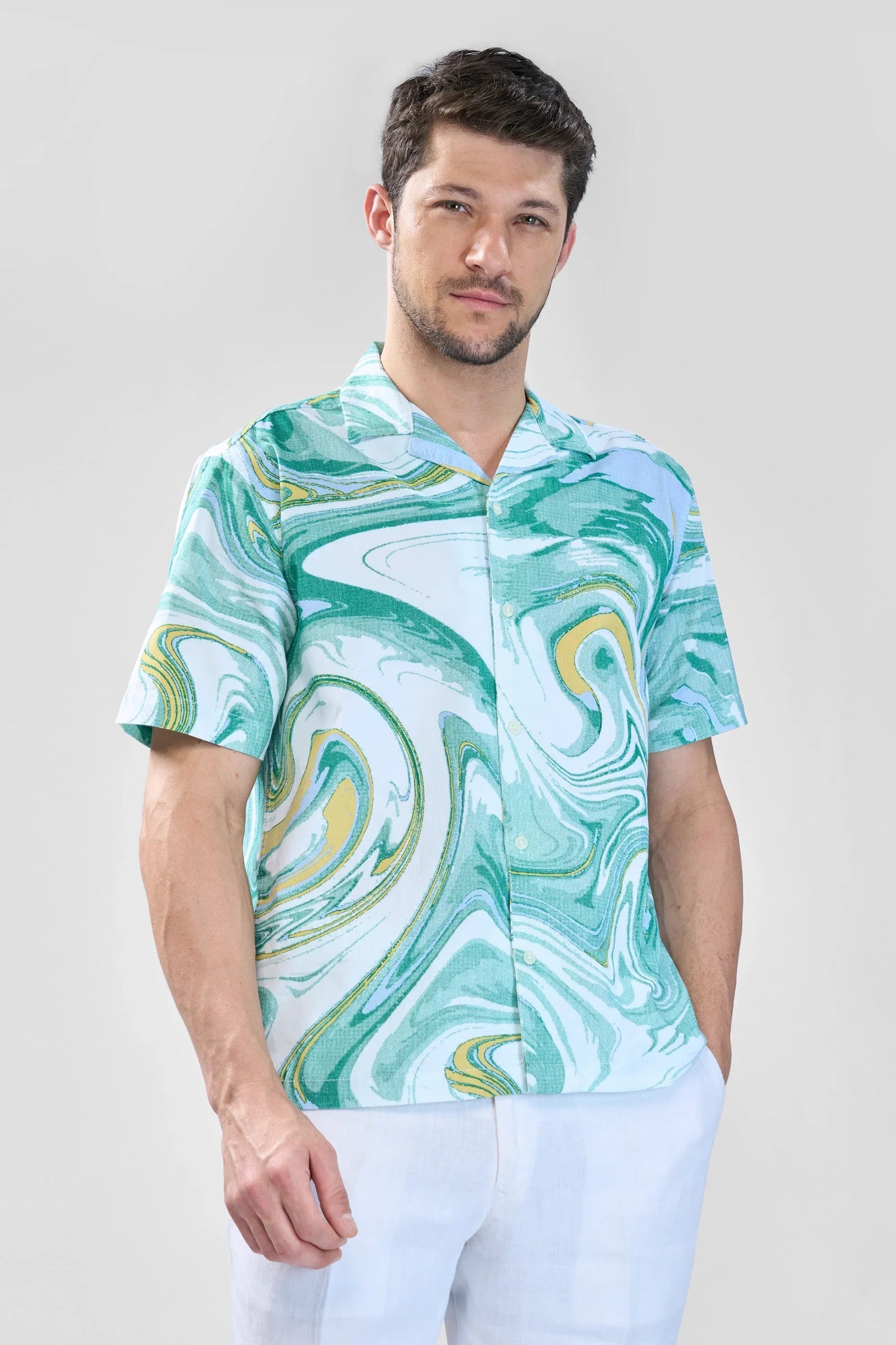 Xkind Green Fine Cord Drop Shoulder Printed Relaxed Fit Shirt  Grab2Buy Xkind Grab2Buy
