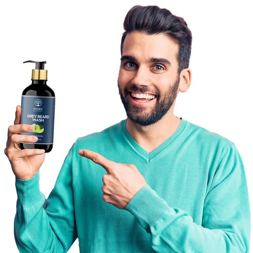 Ivory Natural Grey Beard Combo (Serum, Cream, Wash & Gel) Restore Your Silver Beard To Natural Color | Swadesiicart
