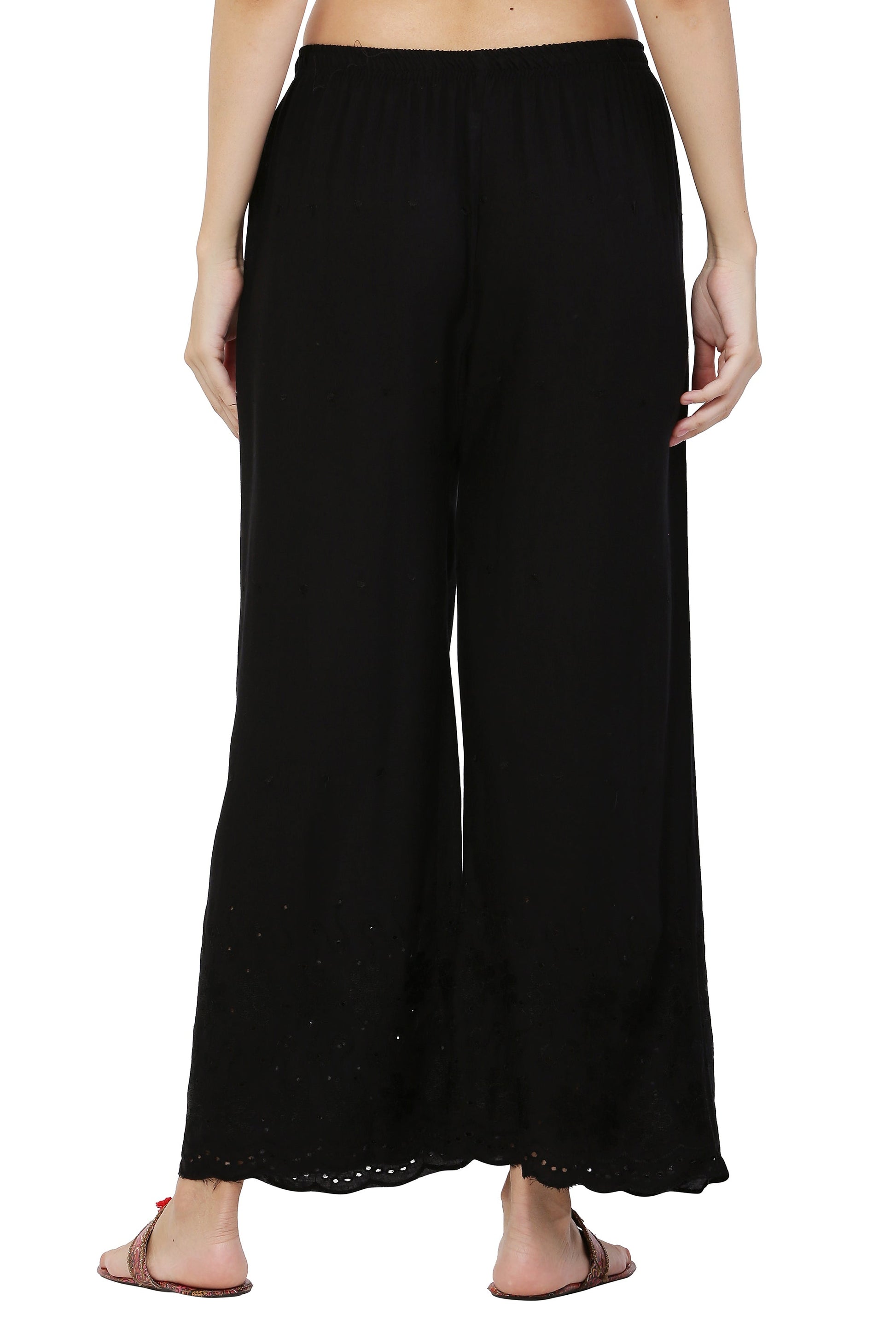 PAVONINE Black Color Half Schiffli Chikankari Rayon Fabric Palazzo For Women
