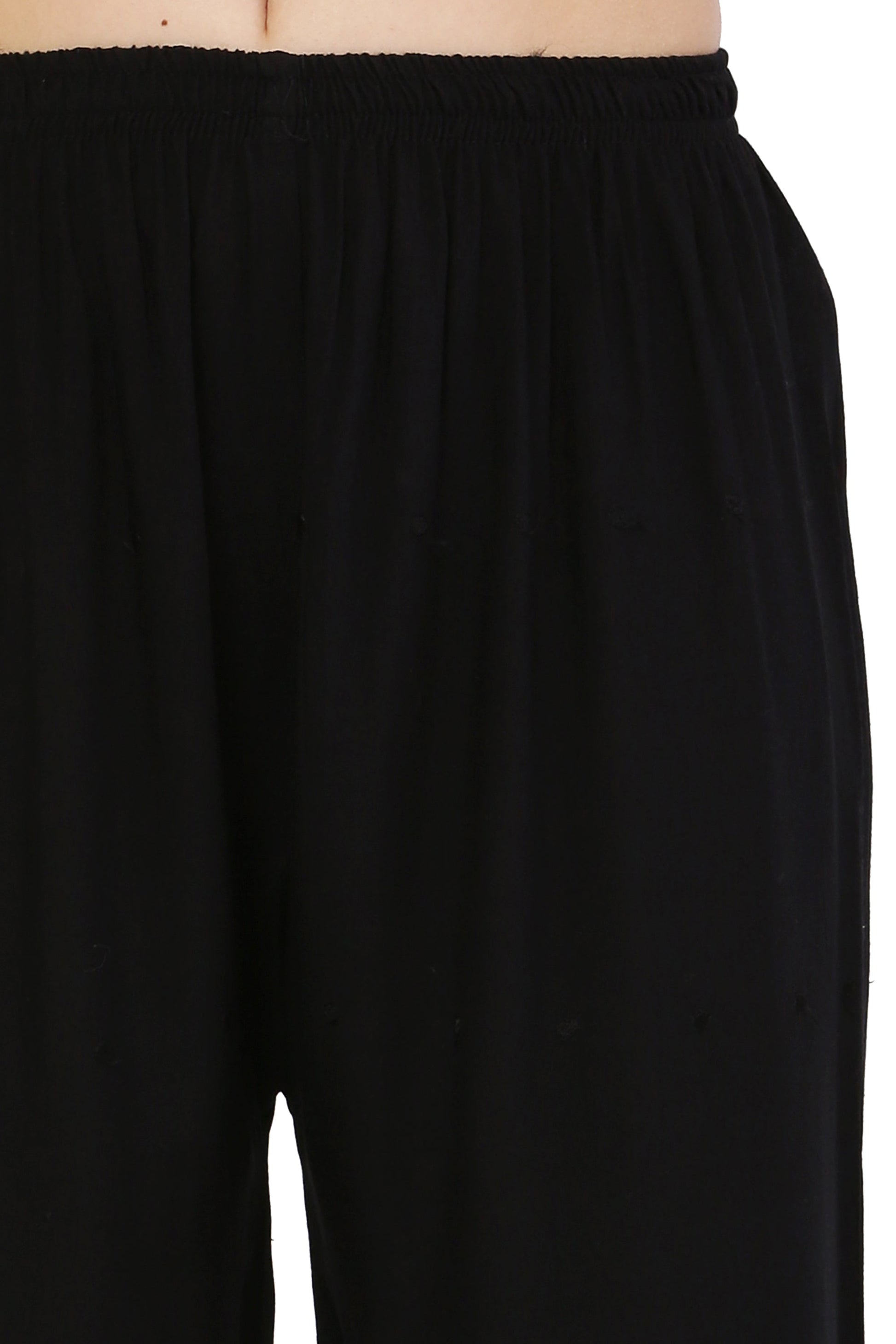 PAVONINE Black Color Half Schiffli Chikankari Rayon Fabric Palazzo For Women