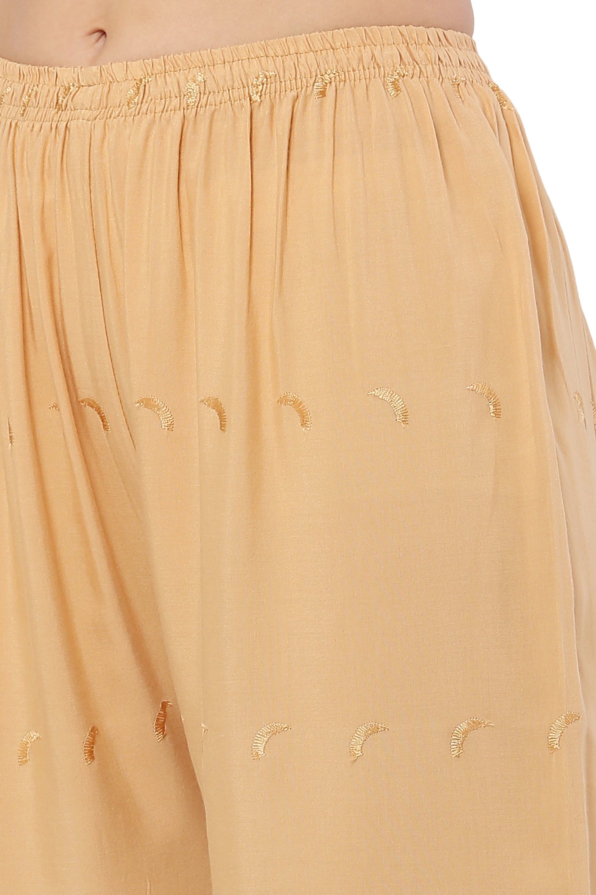 PAVONINE Beige Color Half Schiffli Chikankari Rayon Fabric Palazzo For Women