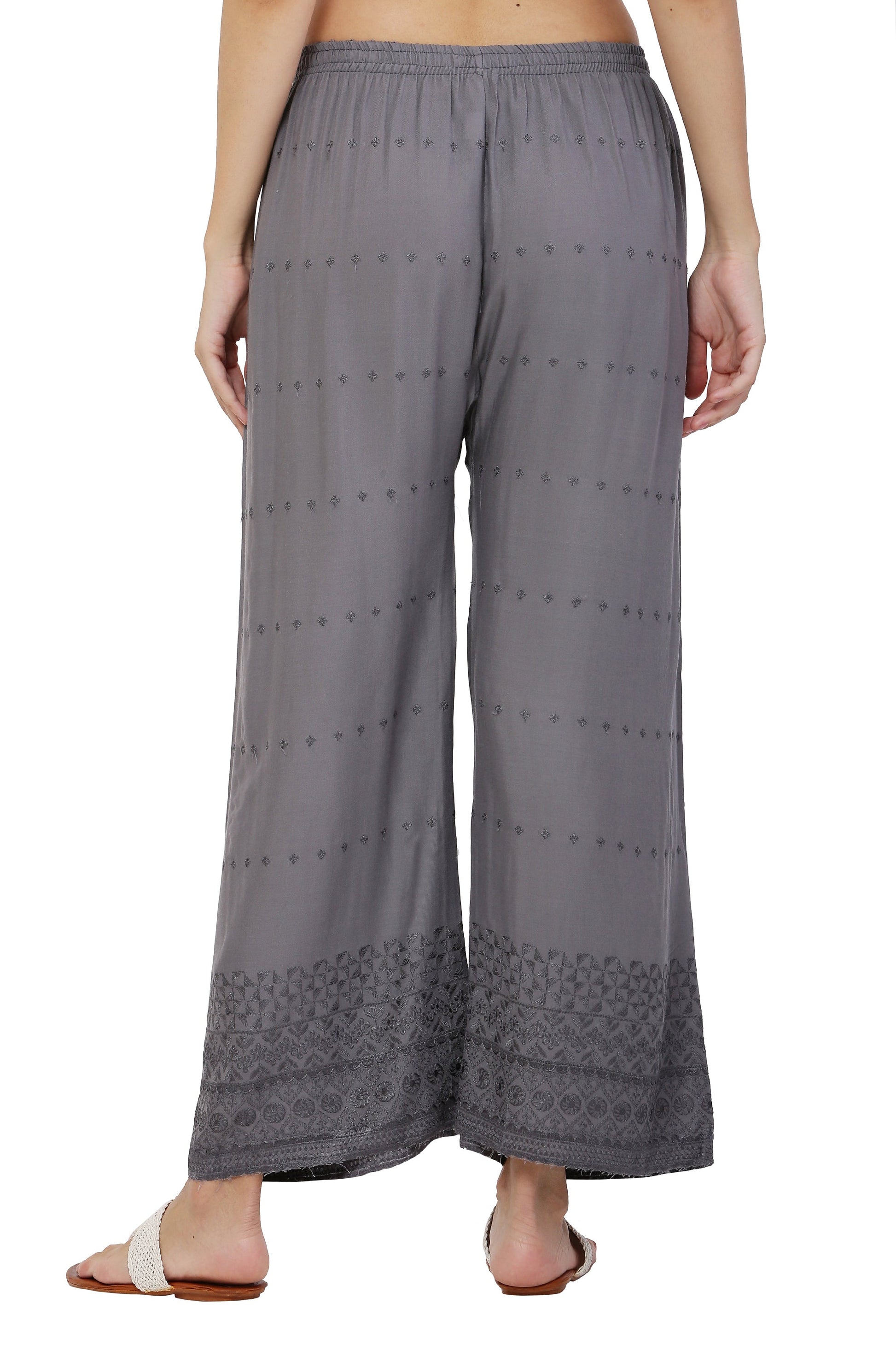 PAVONINE Grey Color Half Schiffli Chikankari Rayon Fabric Palazzo For Women