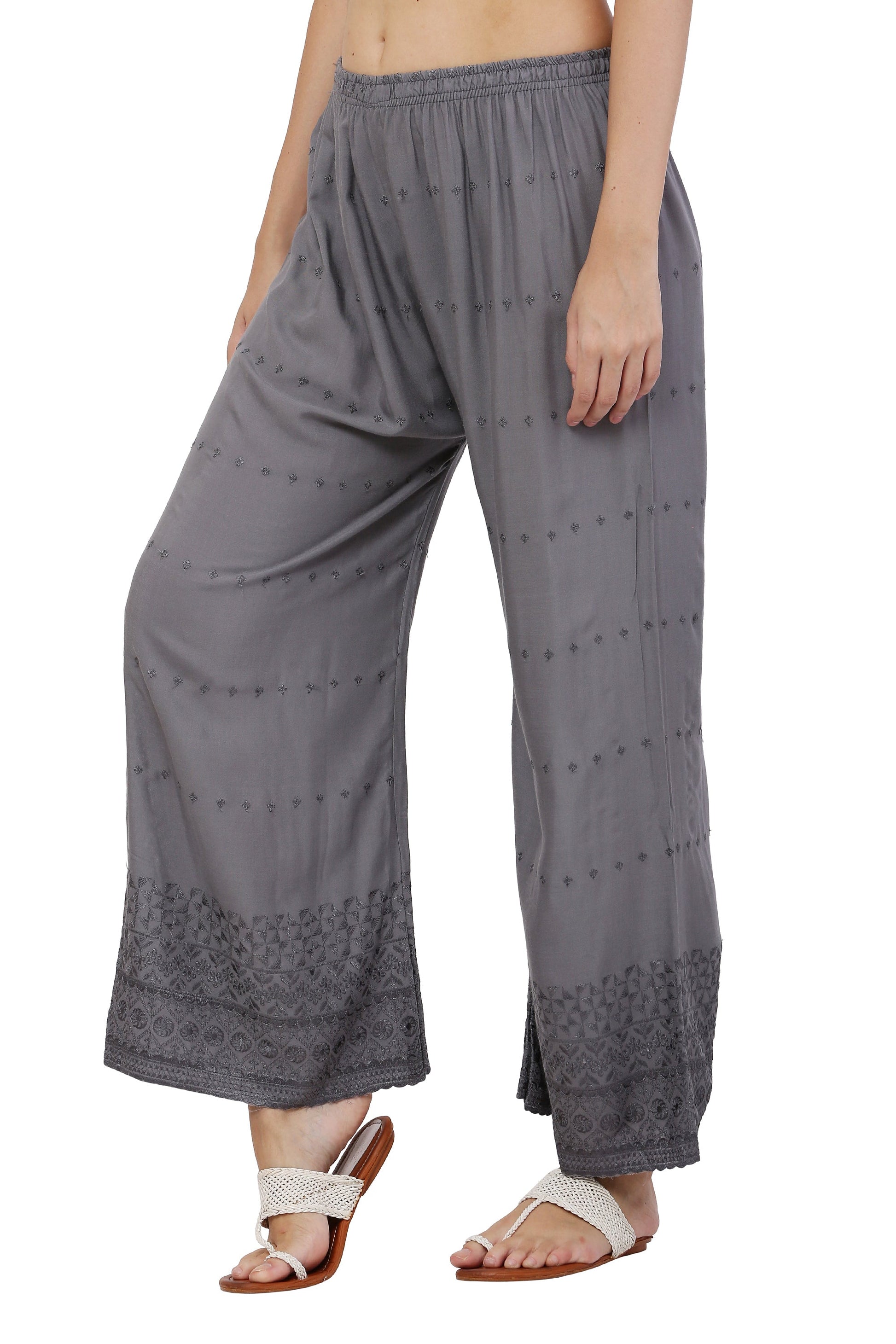 PAVONINE Grey Color Half Schiffli Chikankari Rayon Fabric Sharara For Women
