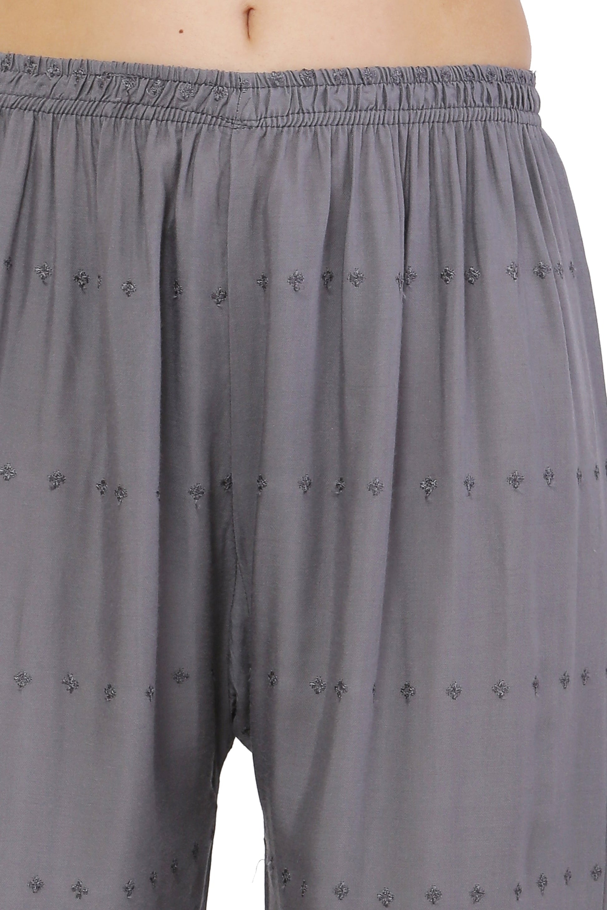 PAVONINE Grey Color Half Schiffli Chikankari Rayon Fabric Sharara For Women