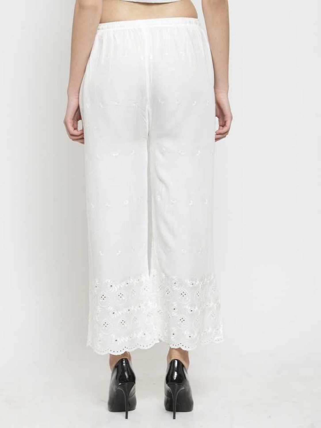 PAVONINE Off-White Color Half Schiffli Chikankari Rayon Fabric Sharara For Women