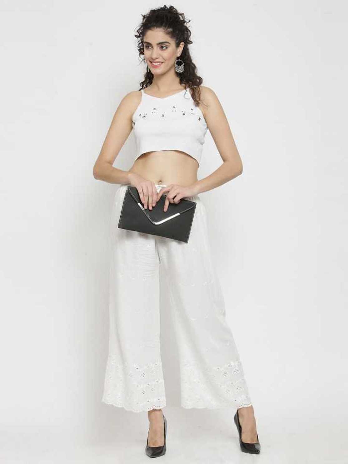 PAVONINE Off-White Color Half Schiffli Chikankari Rayon Fabric Sharara For Women