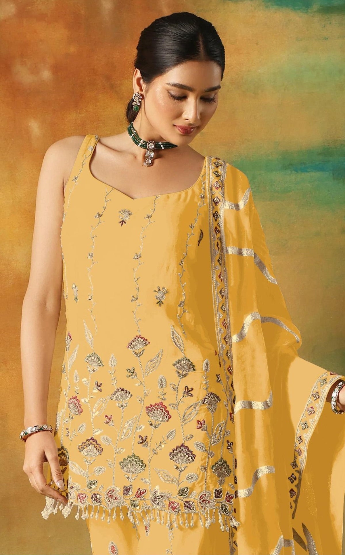 Anaita Yellow Heavy Fox Georgette Suit With Embroidery Work