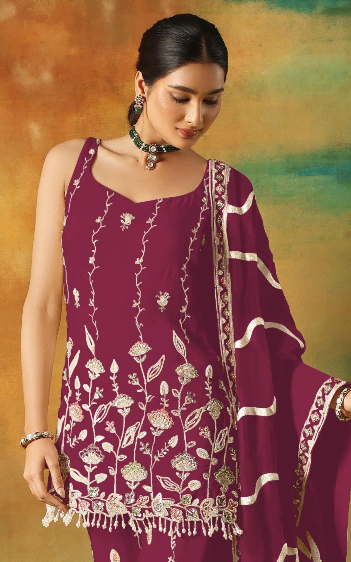 Anaita Maroon Heavy Fox Georgette Suit With Embroidery Work