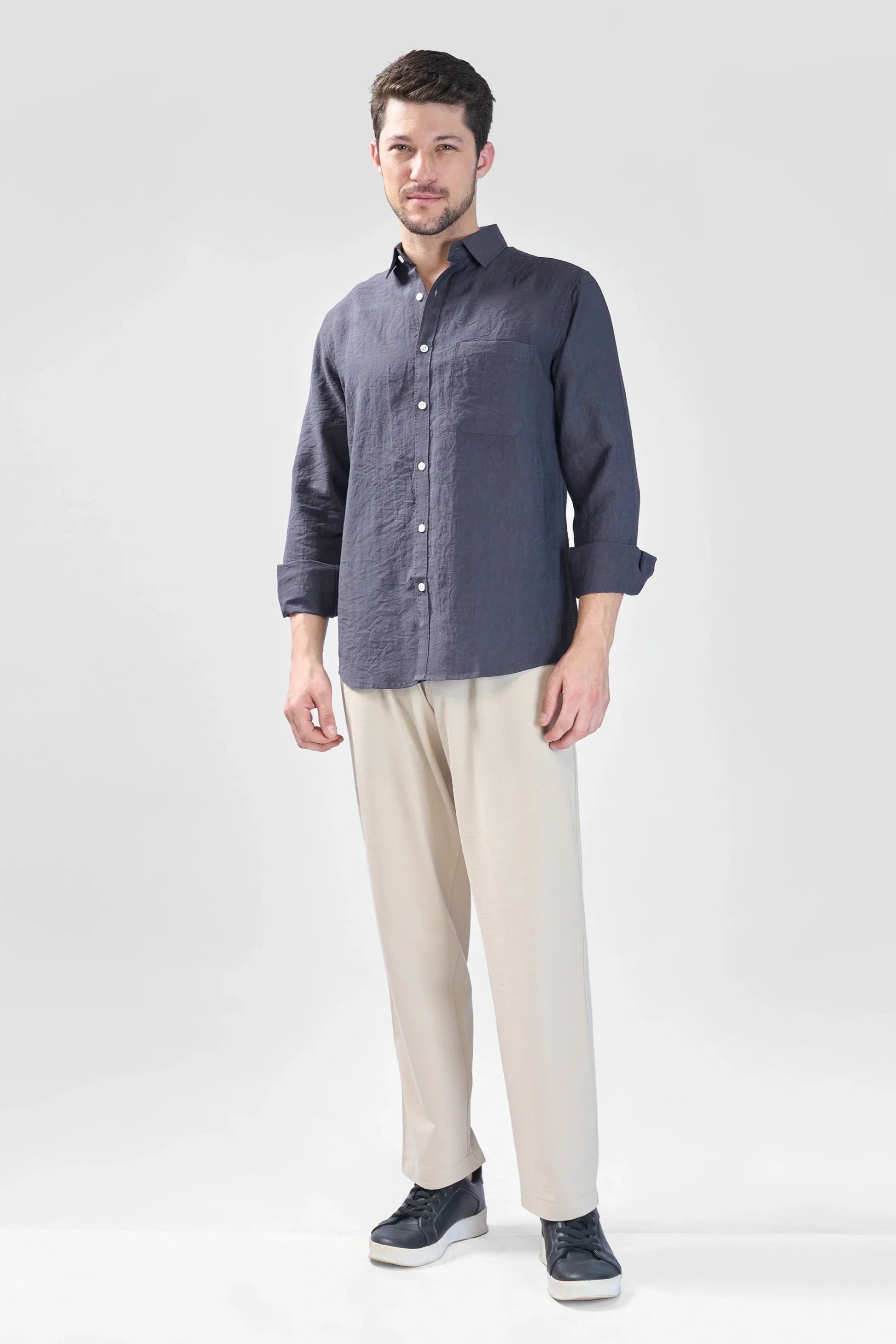 Xkind Dark Grey Crush Wrinkled Regular Fit Shirt  Grab2Buy Xkind Grab2Buy