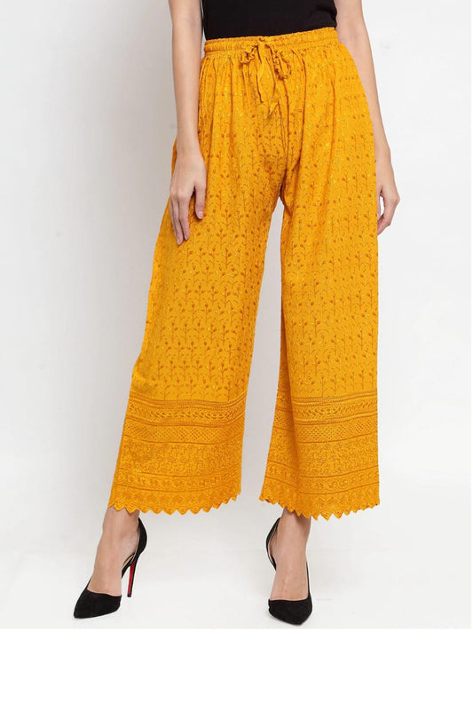 PAVONINE Mustard Color Full Chikankari Rayon Fabric Sharara For Women