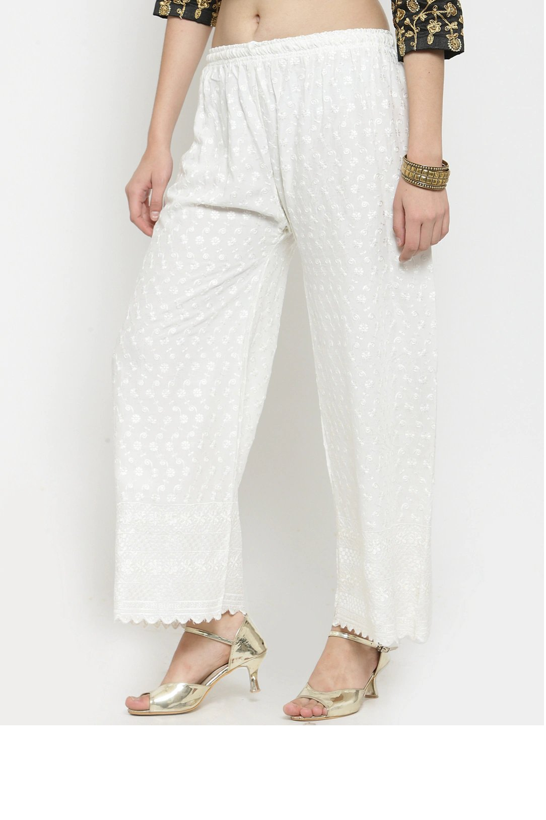 PAVONINE Off White Color Full Chikankari Rayon Fabric Sharara For Women