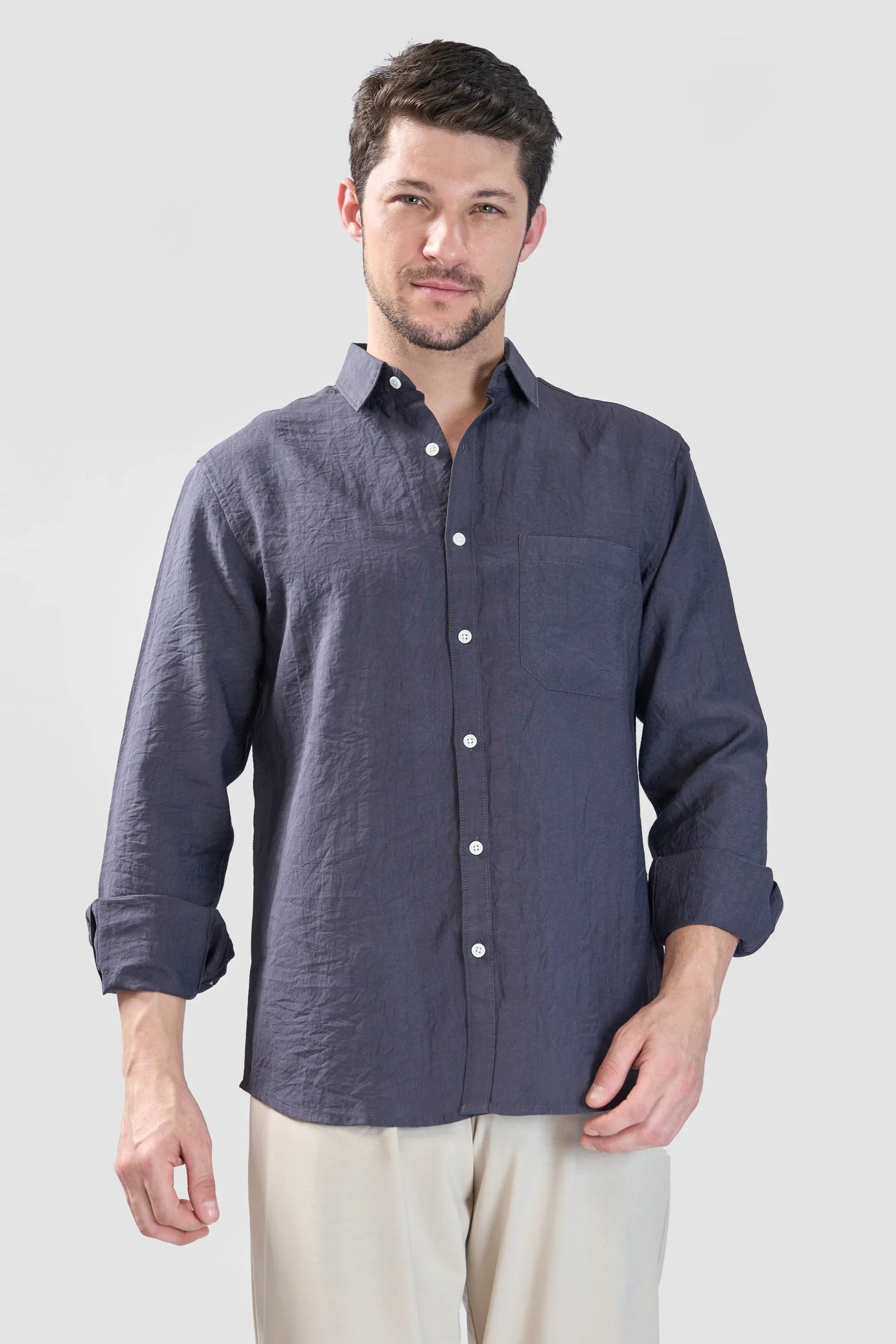Xkind Dark Grey Crush Wrinkled Regular Fit Shirt  Grab2Buy Xkind Grab2Buy