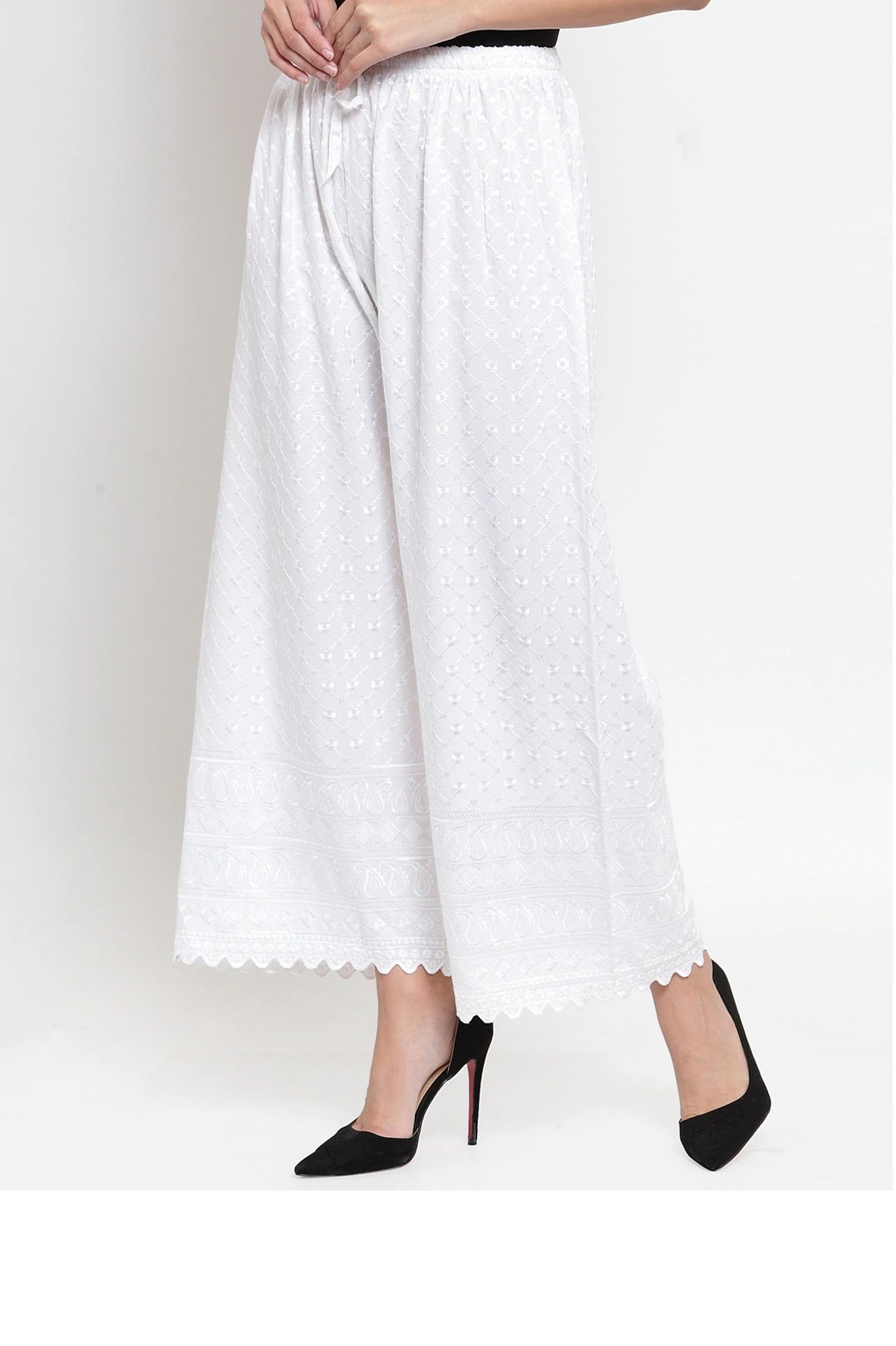 PAVONINE White Color Full Chikankari Rayon Fabric Sharara For Women