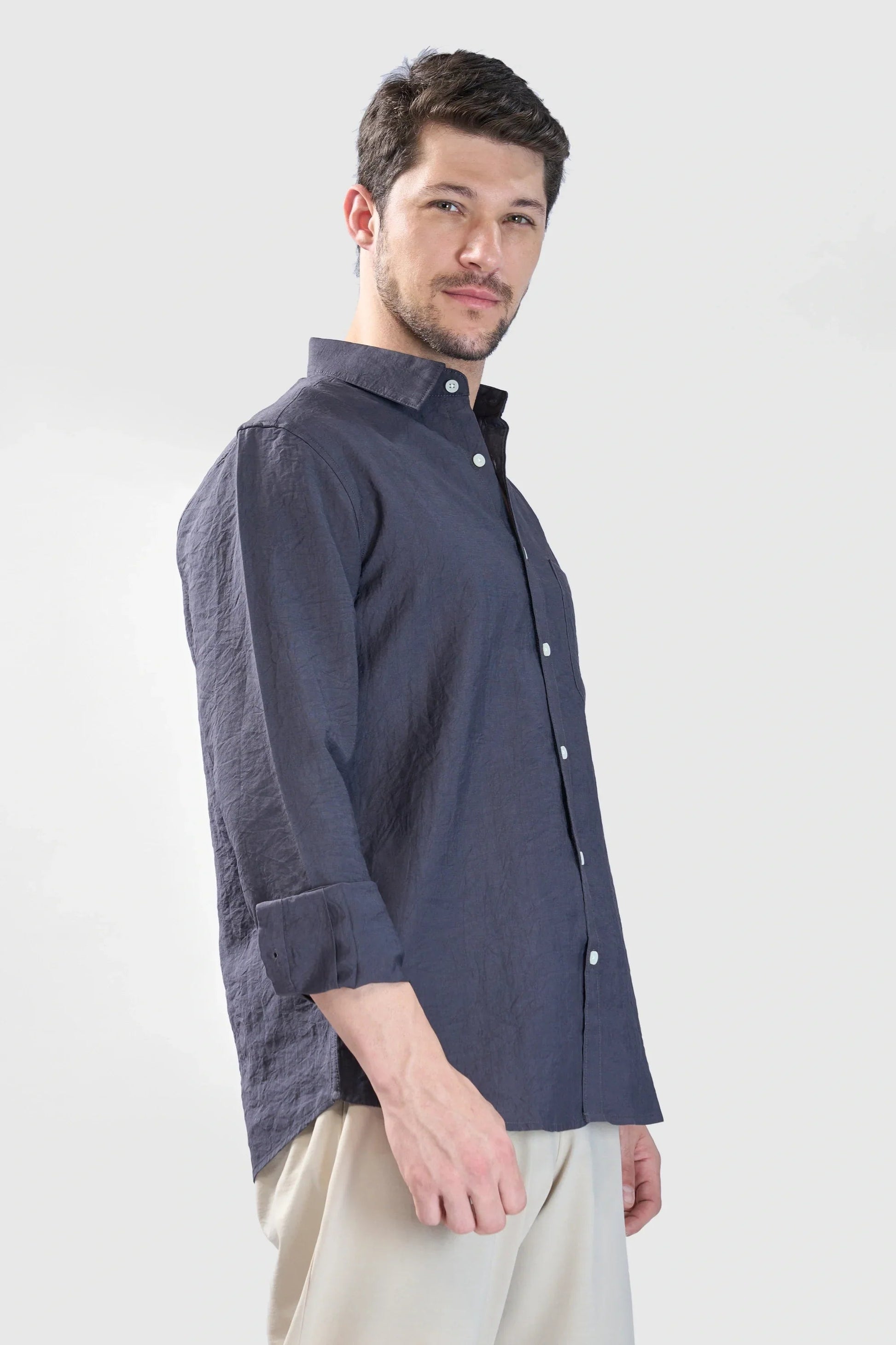 Xkind Dark Grey Crush Wrinkled Regular Fit Shirt  Grab2Buy Xkind Grab2Buy