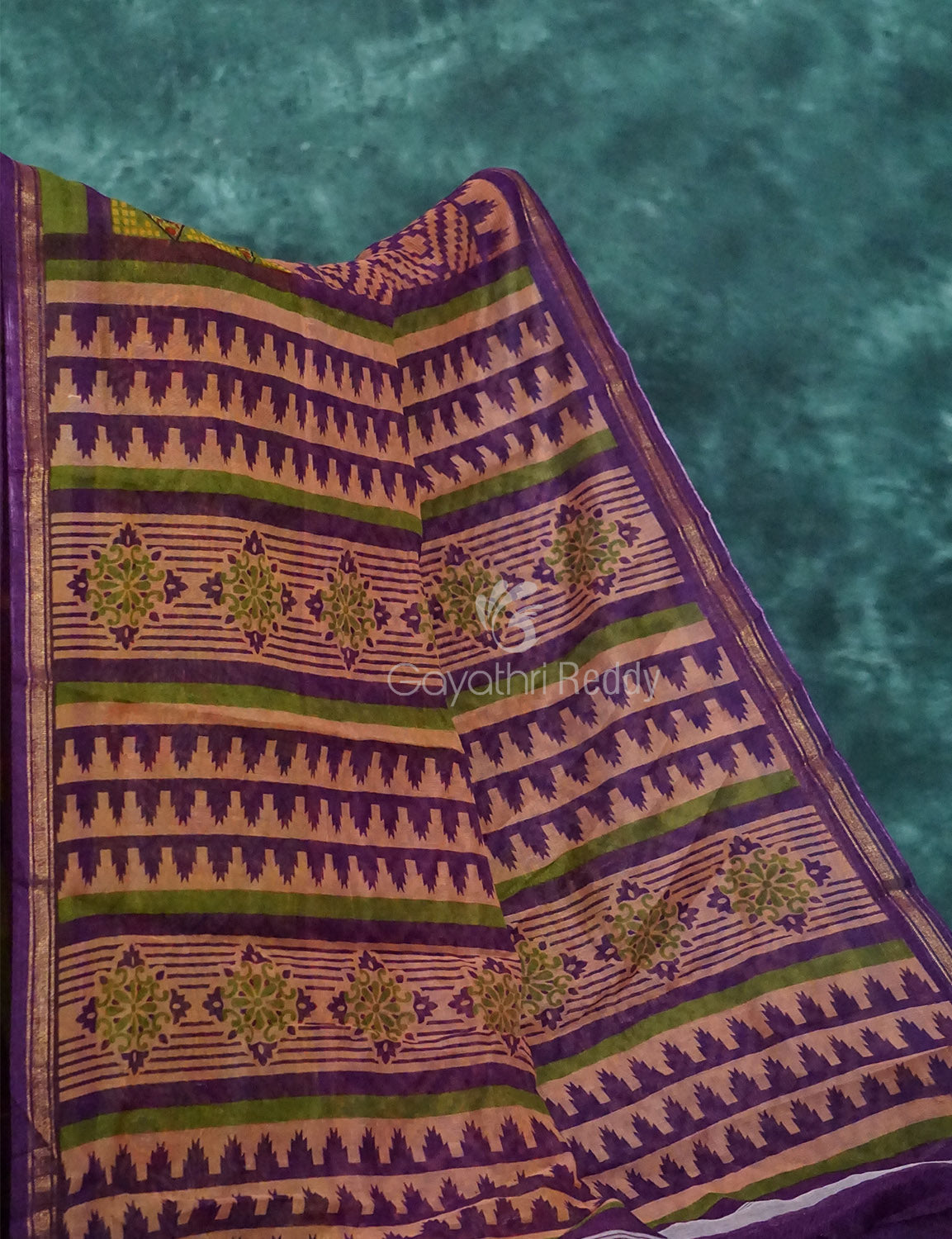 Light Orange And Purple Colour Printed Semi Chanderi Grab2Buy By Gayathri Reddy Designer Studio 