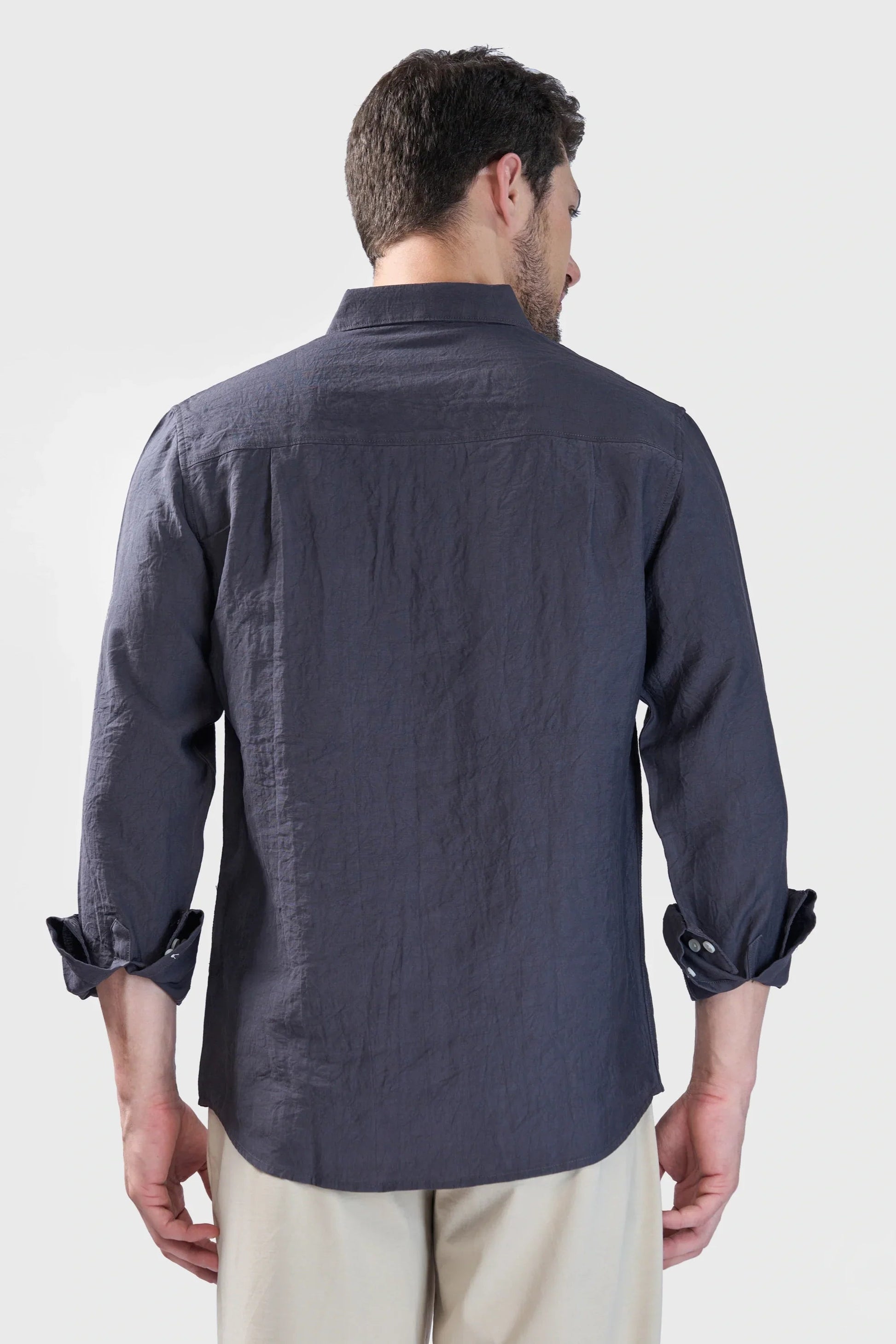 Xkind Dark Grey Crush Wrinkled Regular Fit Shirt  Grab2Buy Xkind Grab2Buy