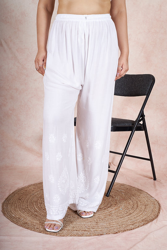 Rangreza Ethnic Rayon Palazzo White
