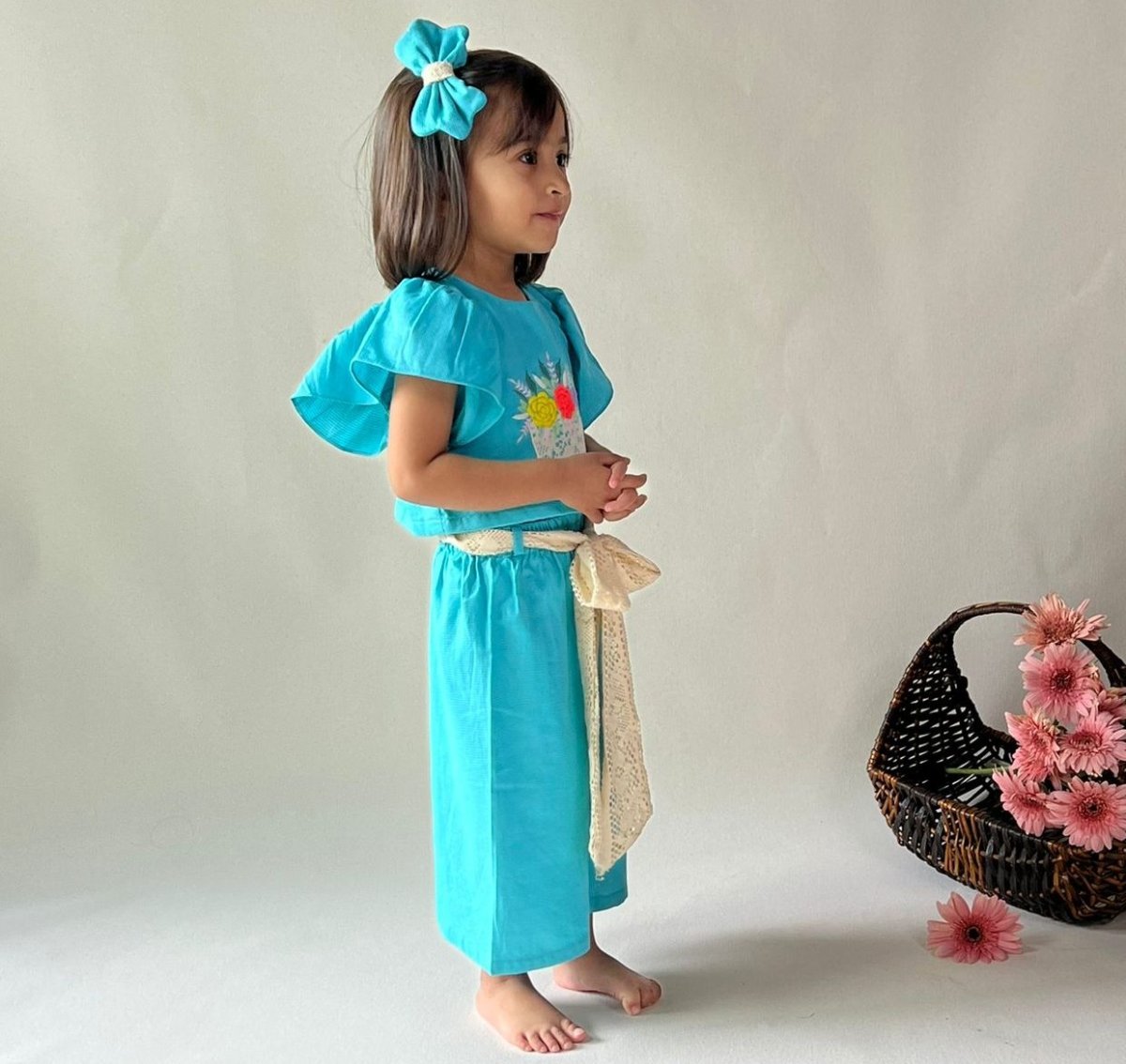 ArthLife Blue Flower Embroidered Co-Ord Set 