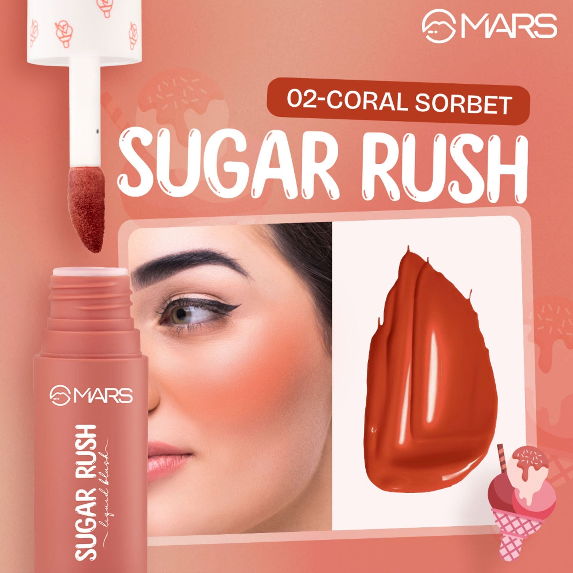 MARS Cosmetics Sugar Rush Liquid Blush - 02-Coral Sorbet 