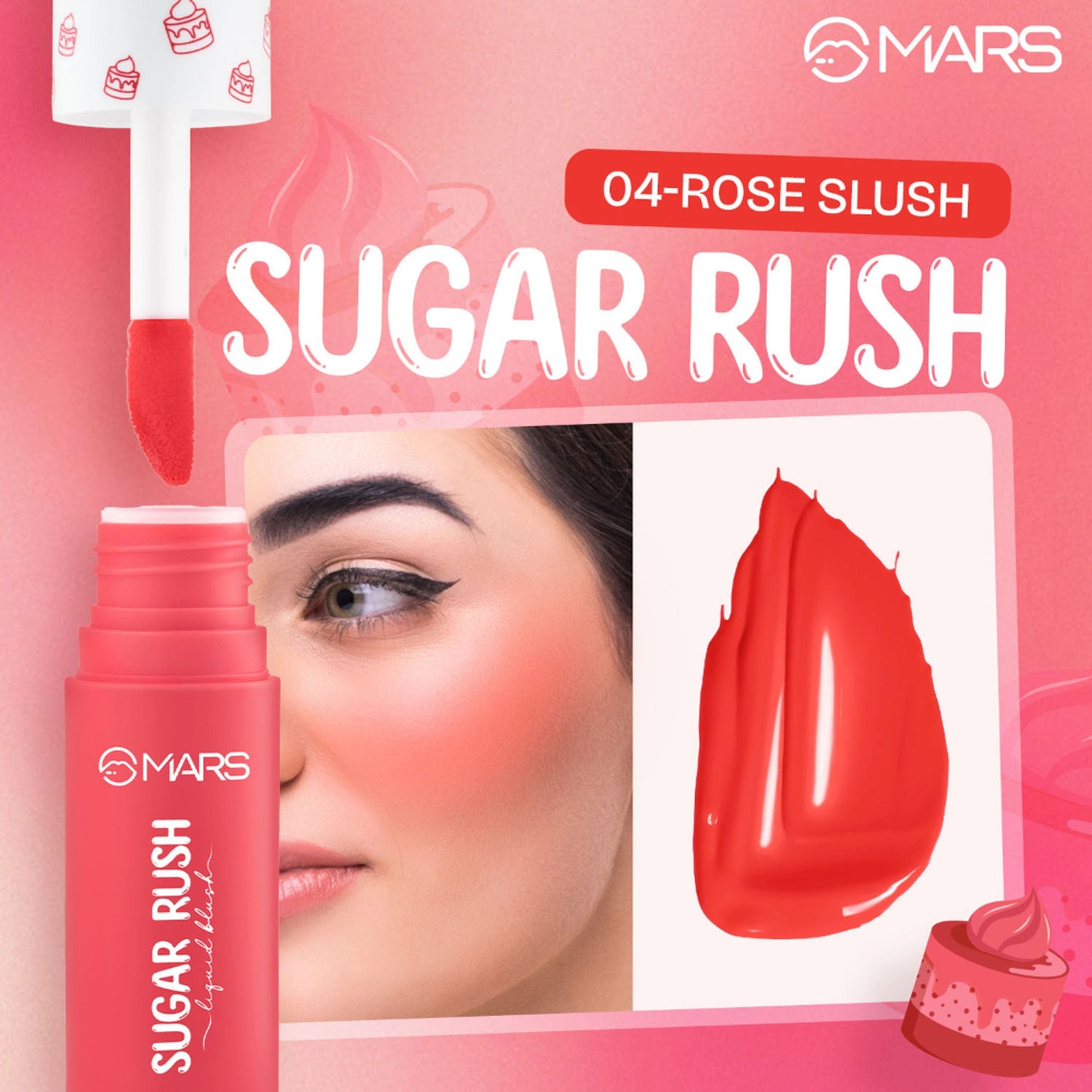 MARS Cosmetics Sugar Rush Liquid Blush - 04-Rose Slush 