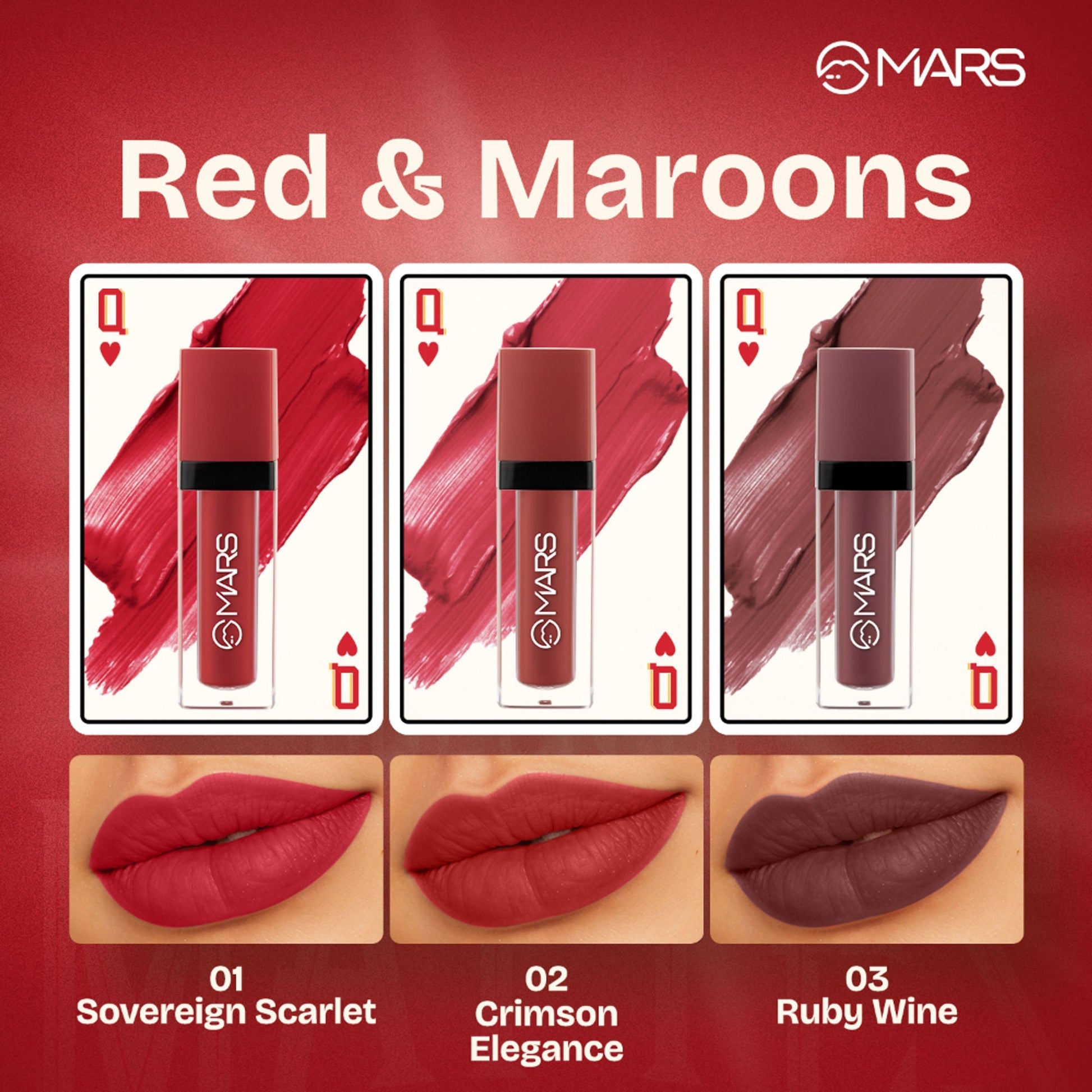 MARS Cosmetics Queen Of Mattes Reds & Maroons Liquid Lipsticks - Reds Maroons 
