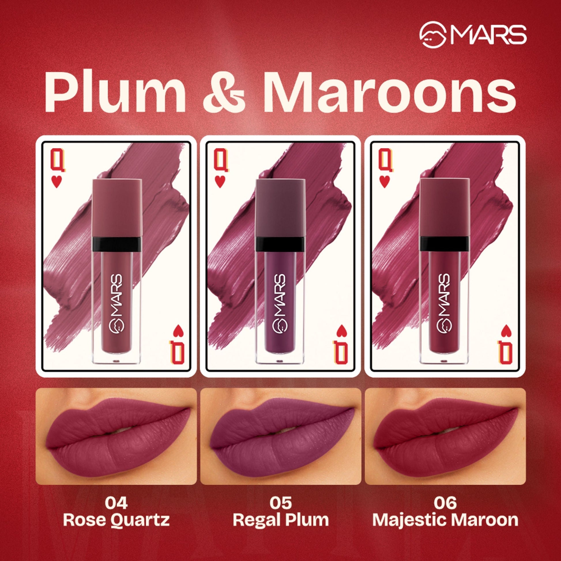 MARS Cosmetics Queen Of Mattes Reds & Maroons Liquid Lipsticks - Plums Maroons 