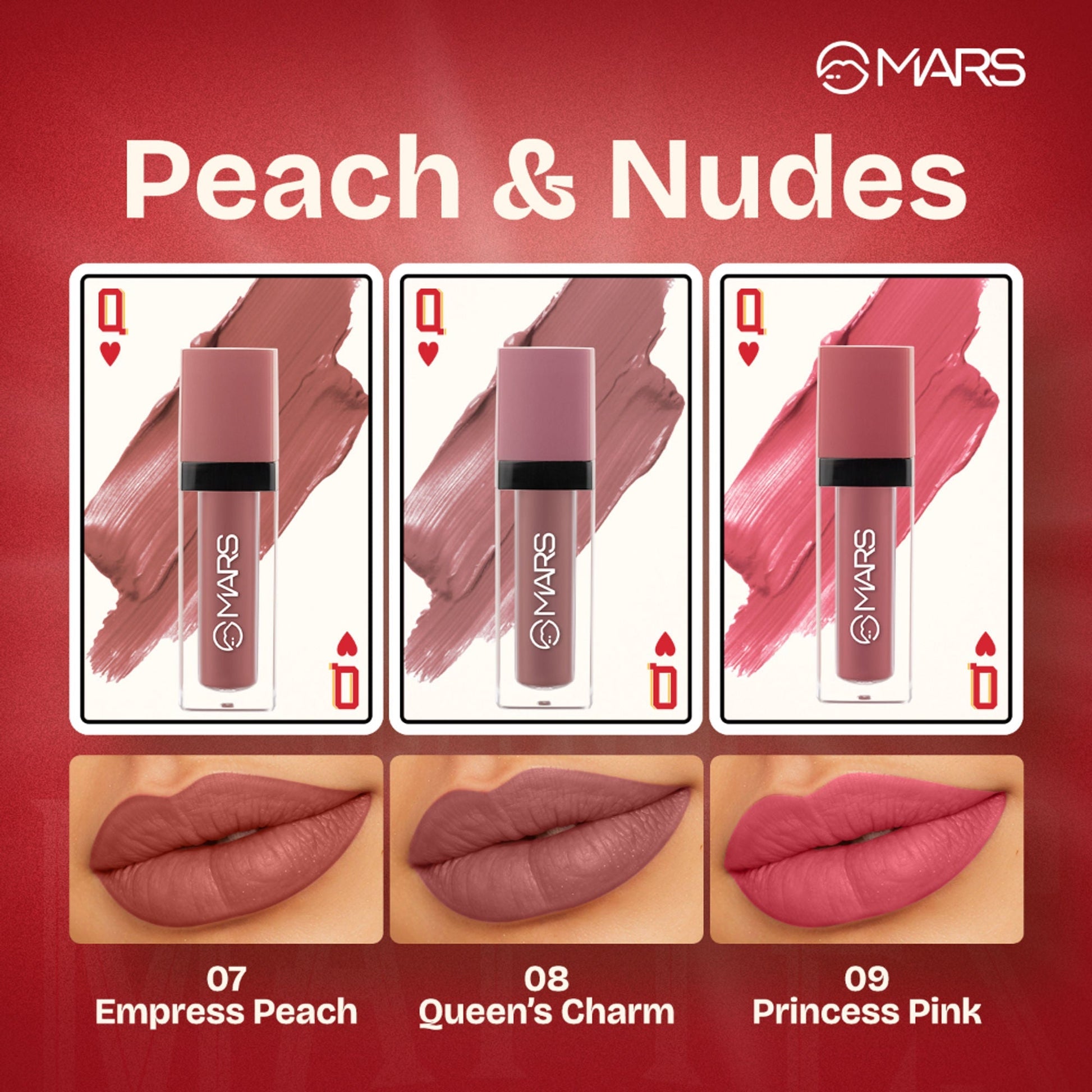 MARS Cosmetics Queen Of Mattes Reds & Maroons Liquid Lipsticks - Peaches Nude 