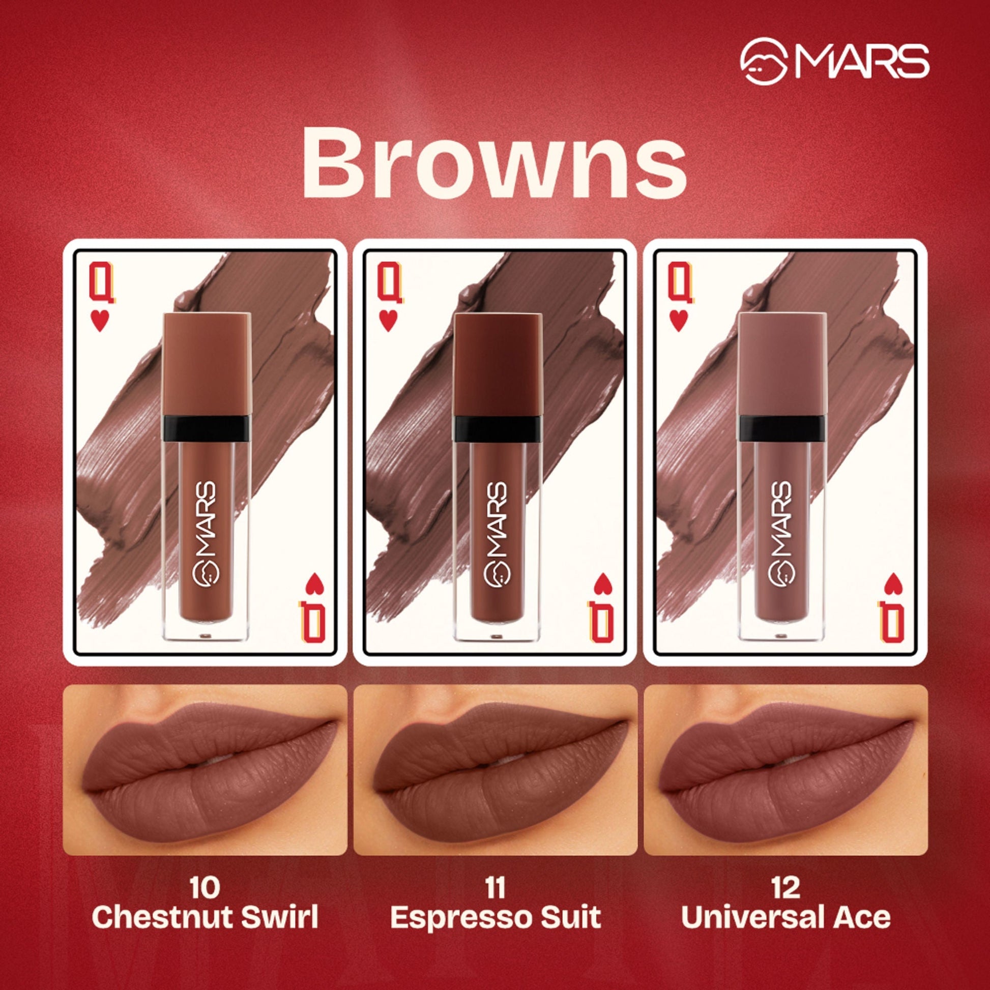 MARS Cosmetics Queen Of Mattes Reds & Maroons Liquid Lipsticks - Browns 