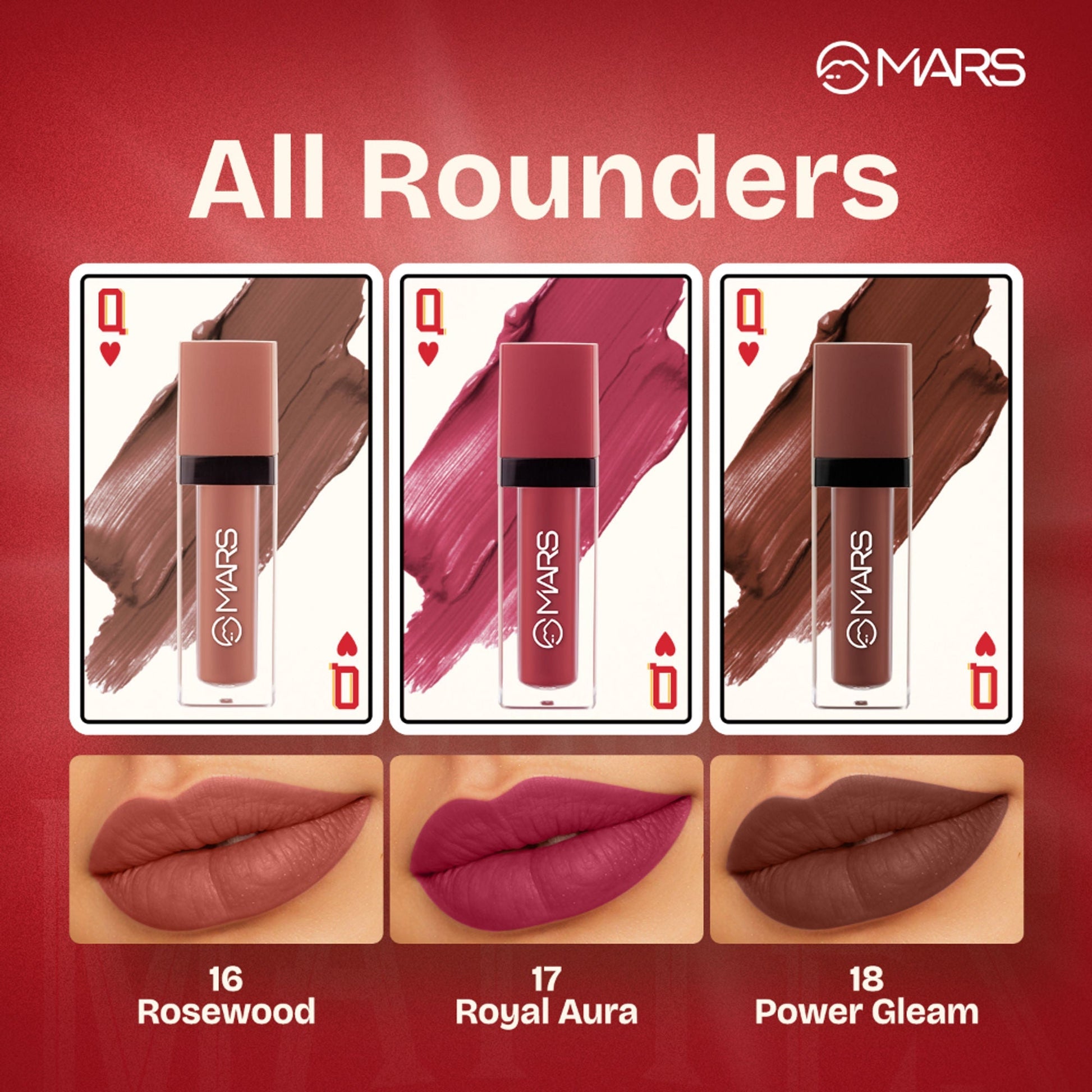 MARS Cosmetics Queen Of Mattes Reds & Maroons Liquid Lipsticks - All Rounder 