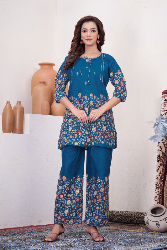 Lorenvalley Fashion Rama Pure Cotton Elegant & Trendy Printed Design Co-Ord Set