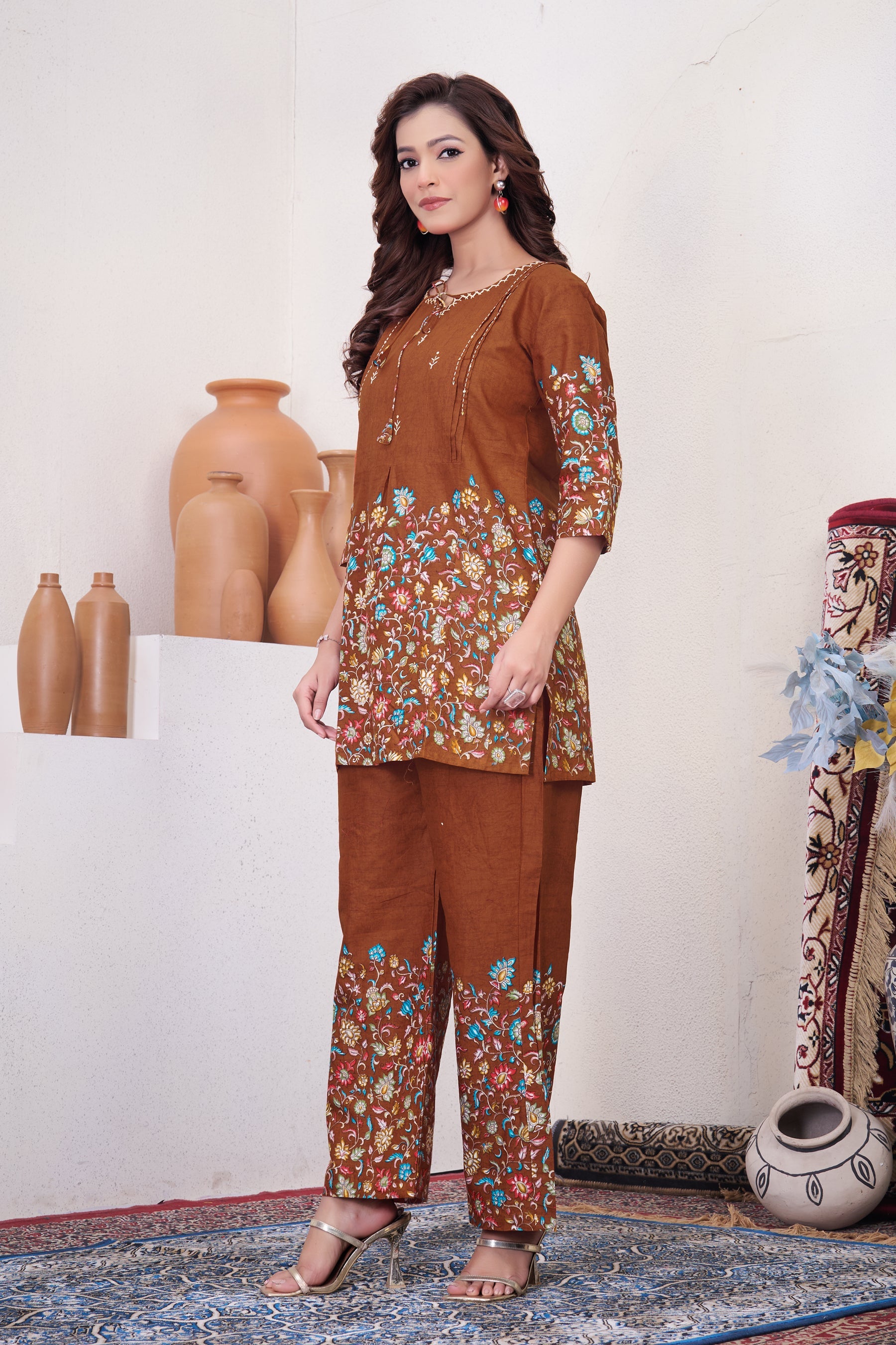 Lorenvalley Fashion Rust Pure Cotton Elegant & Trendy Printed Design Co-Ord Set