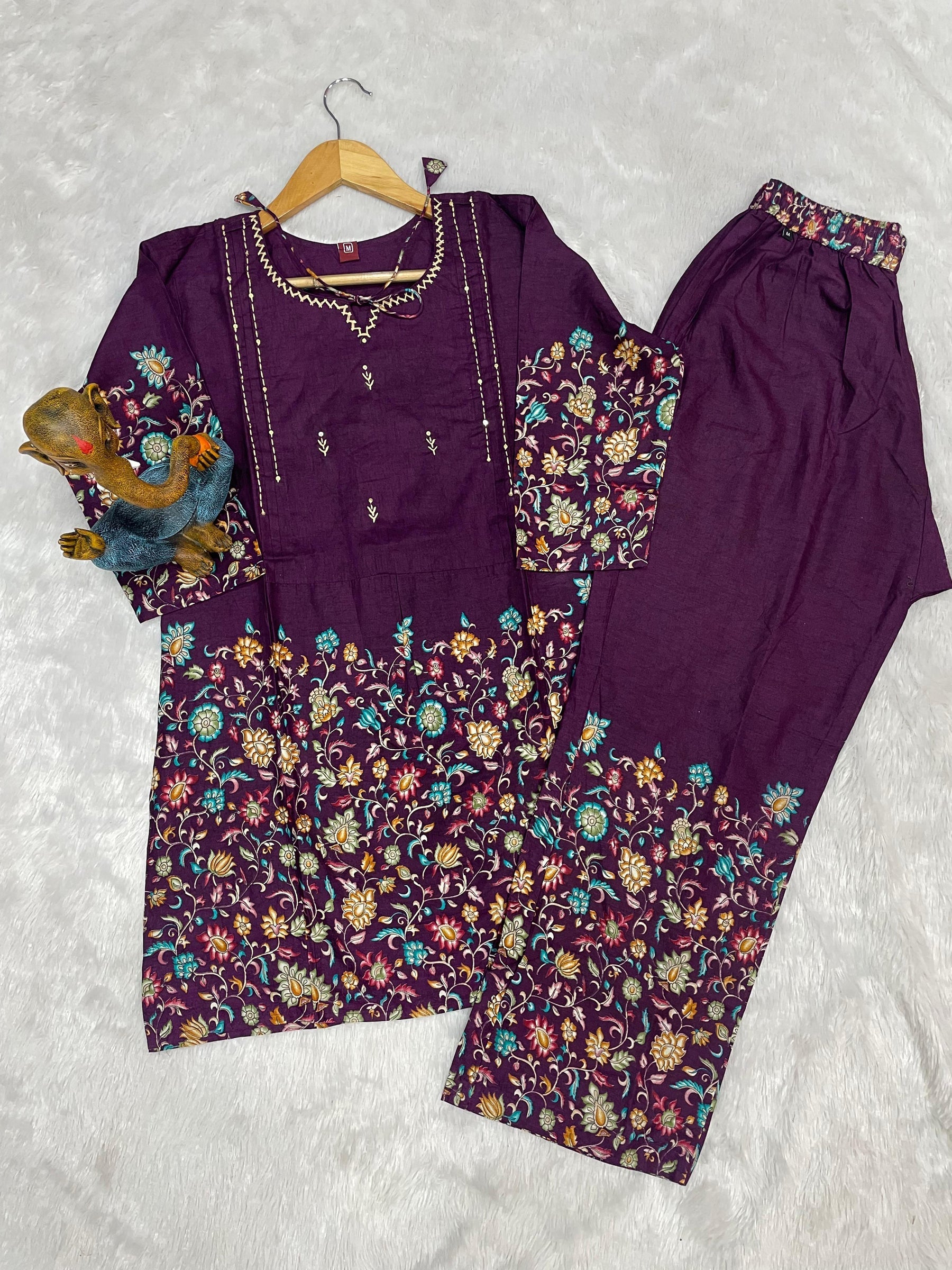 Lorenvalley Fashion Wine Pure Cotton Elegant & Trendy Printed Design Co-Ord Set