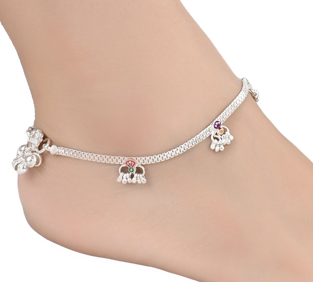 AanyaCentric Silver Plated Traditional Anklets Payal - Classic and Stylish for Women and Girls 
