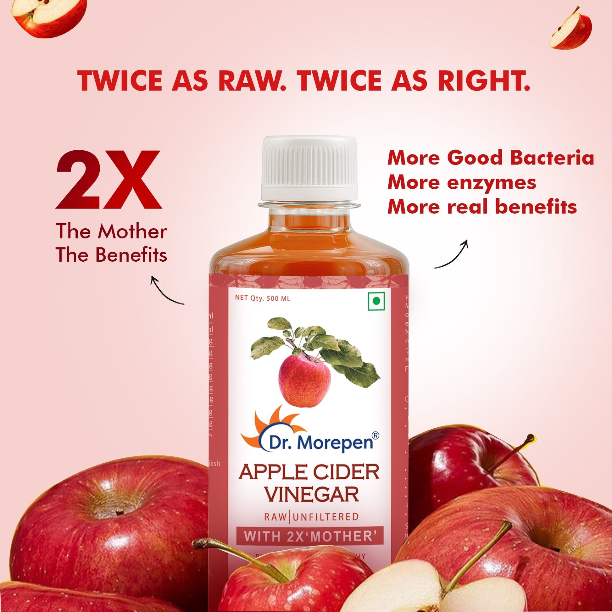 Dr. Morepen Apple Cider Vinegar With 2x Mother for Weight Management, Immunity, Skin & Hair 