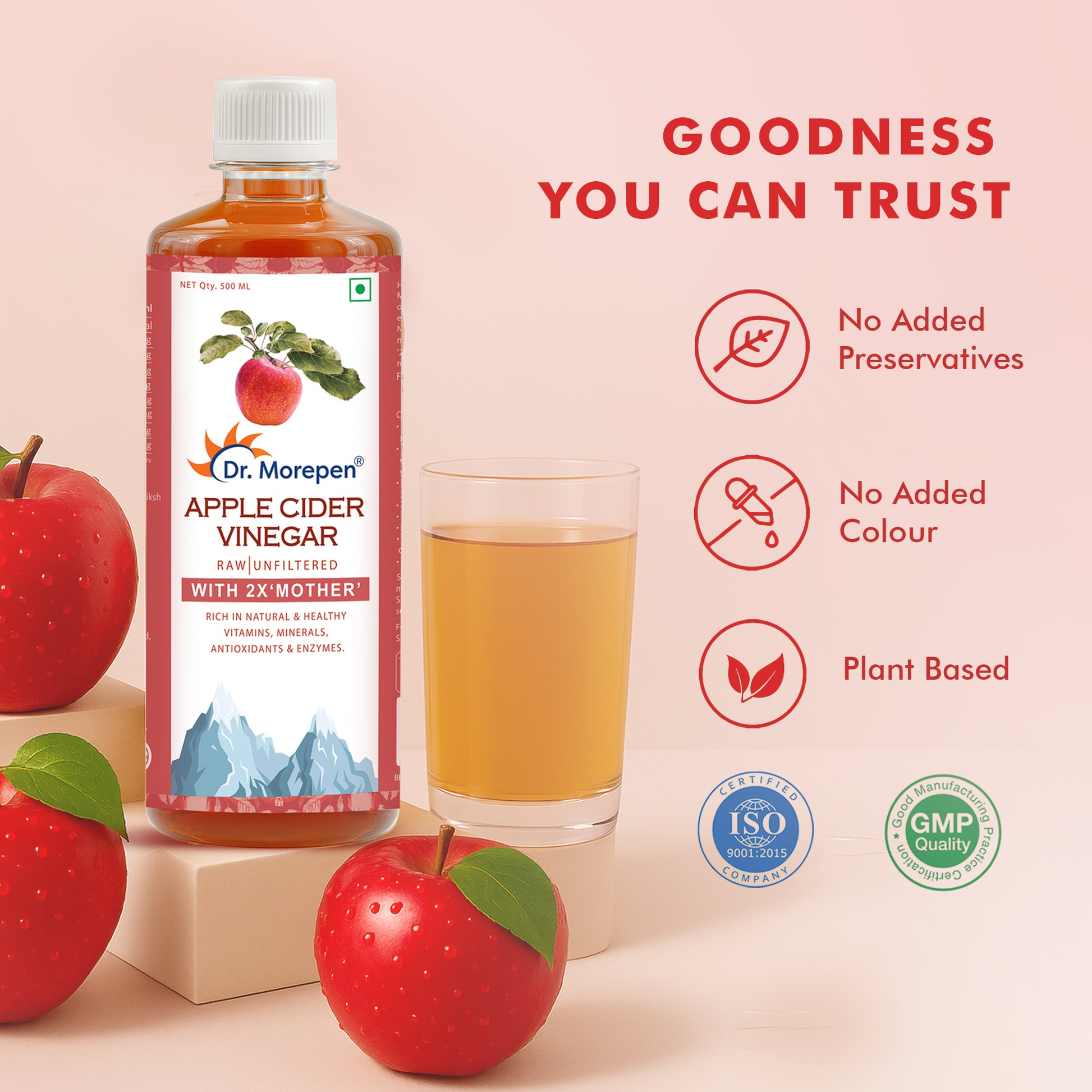 Dr. Morepen Apple Cider Vinegar With 2x Mother for Weight Management, Immunity, Skin & Hair 
