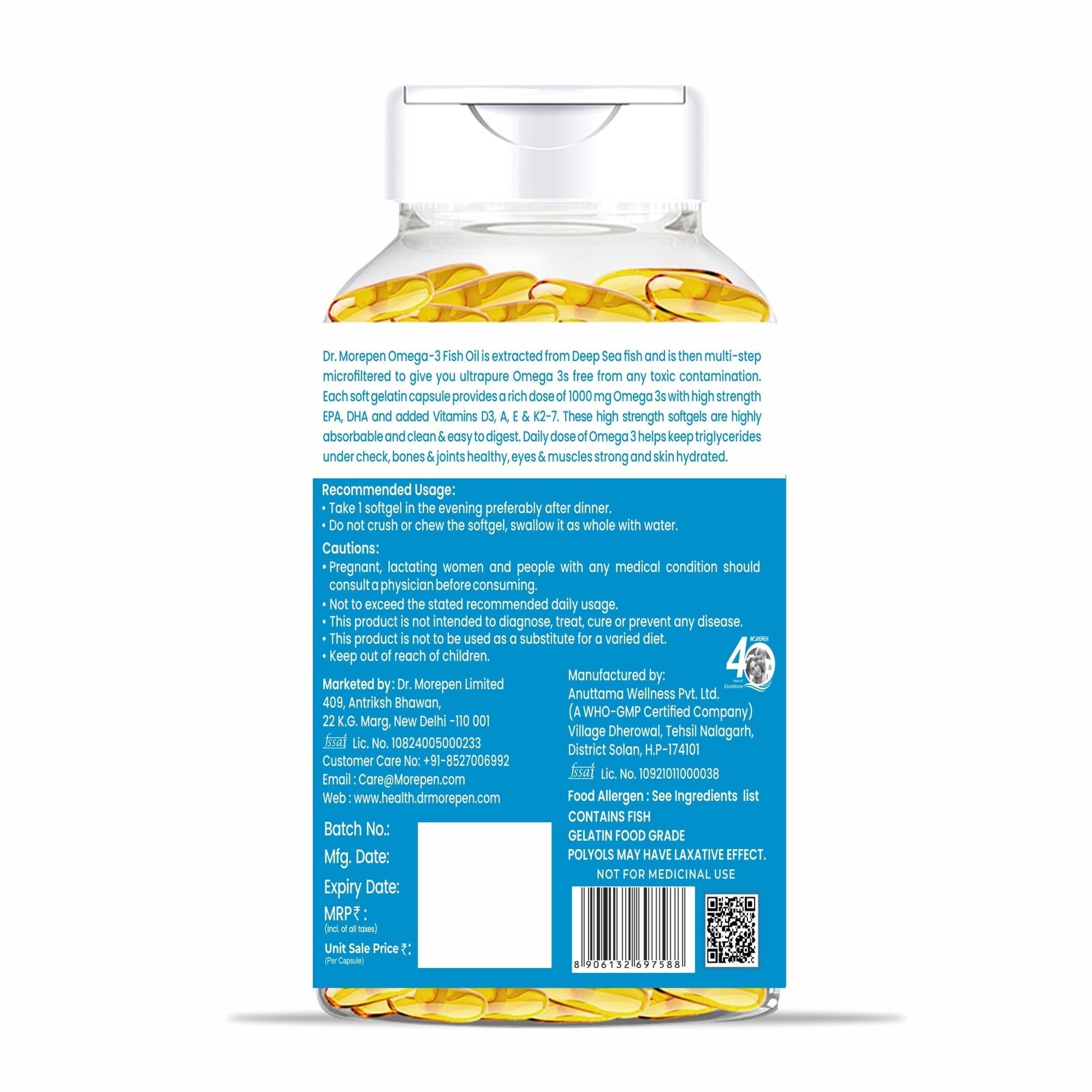 Dr. Morepen Omega 3 Deep Sea Fish Oil Softgels 