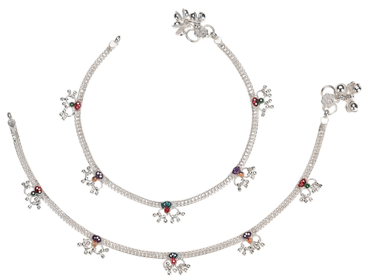 AanyaCentric Silver Plated Traditional Anklets Payal - Classic and Stylish for Women and Girls 