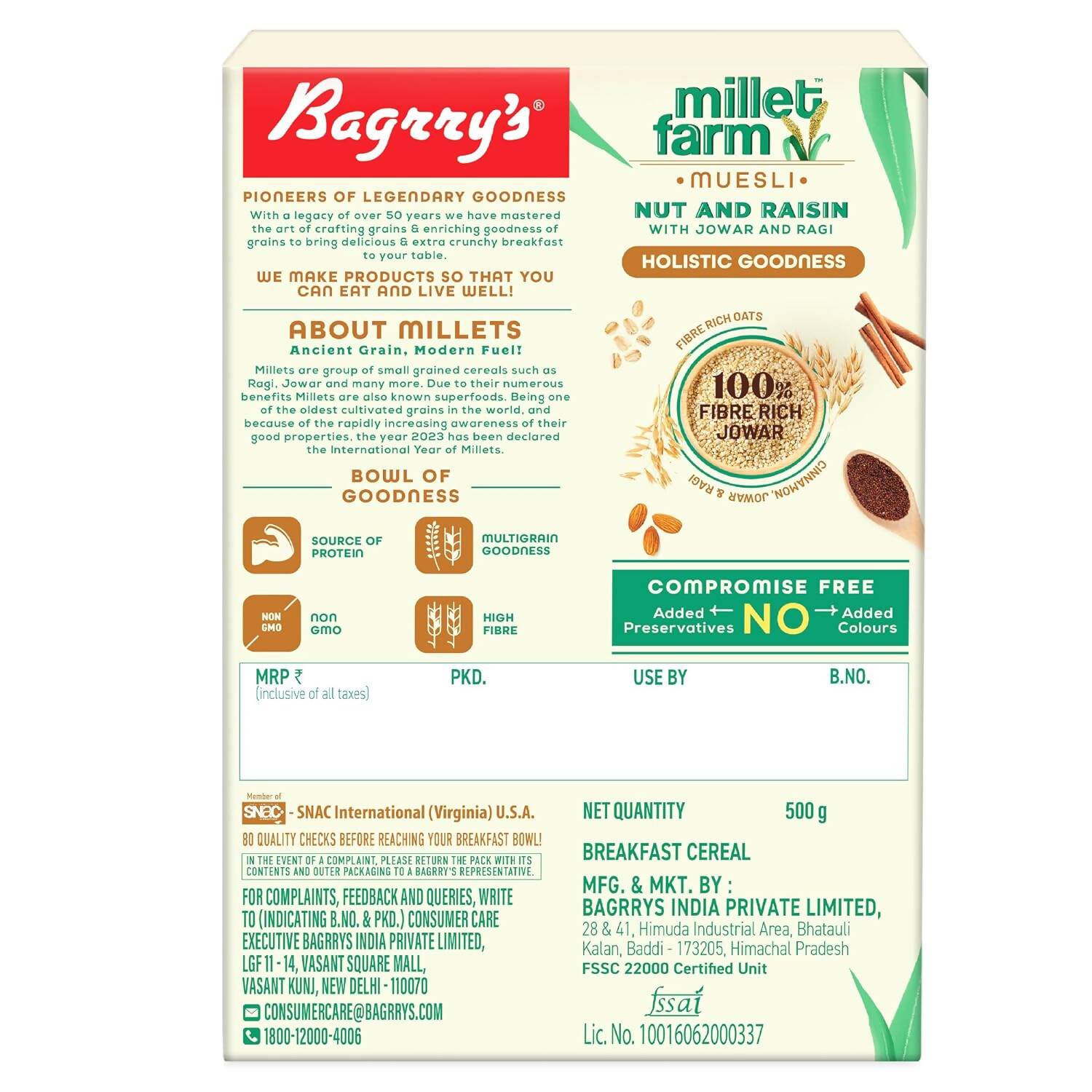 Bagrry's Millet Farm Nut & Raisin Muesli with Jowar and Ragi - Grab2buy