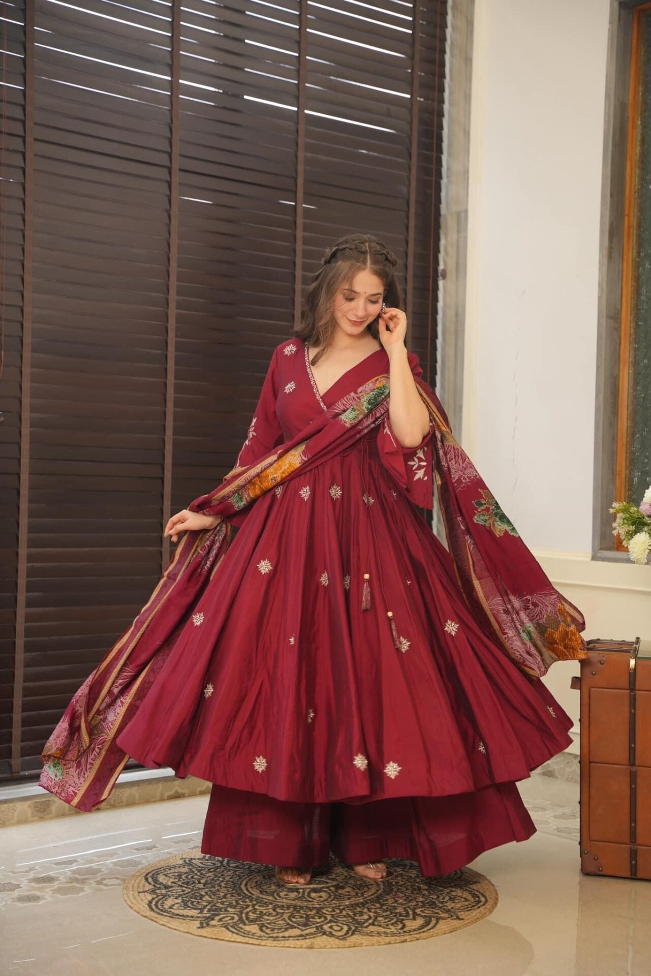 Yash Enterprise Maroon Maslin Cotton Party Wear Suit Set  Grab2Buy Yash Enterprise Grab2Buy