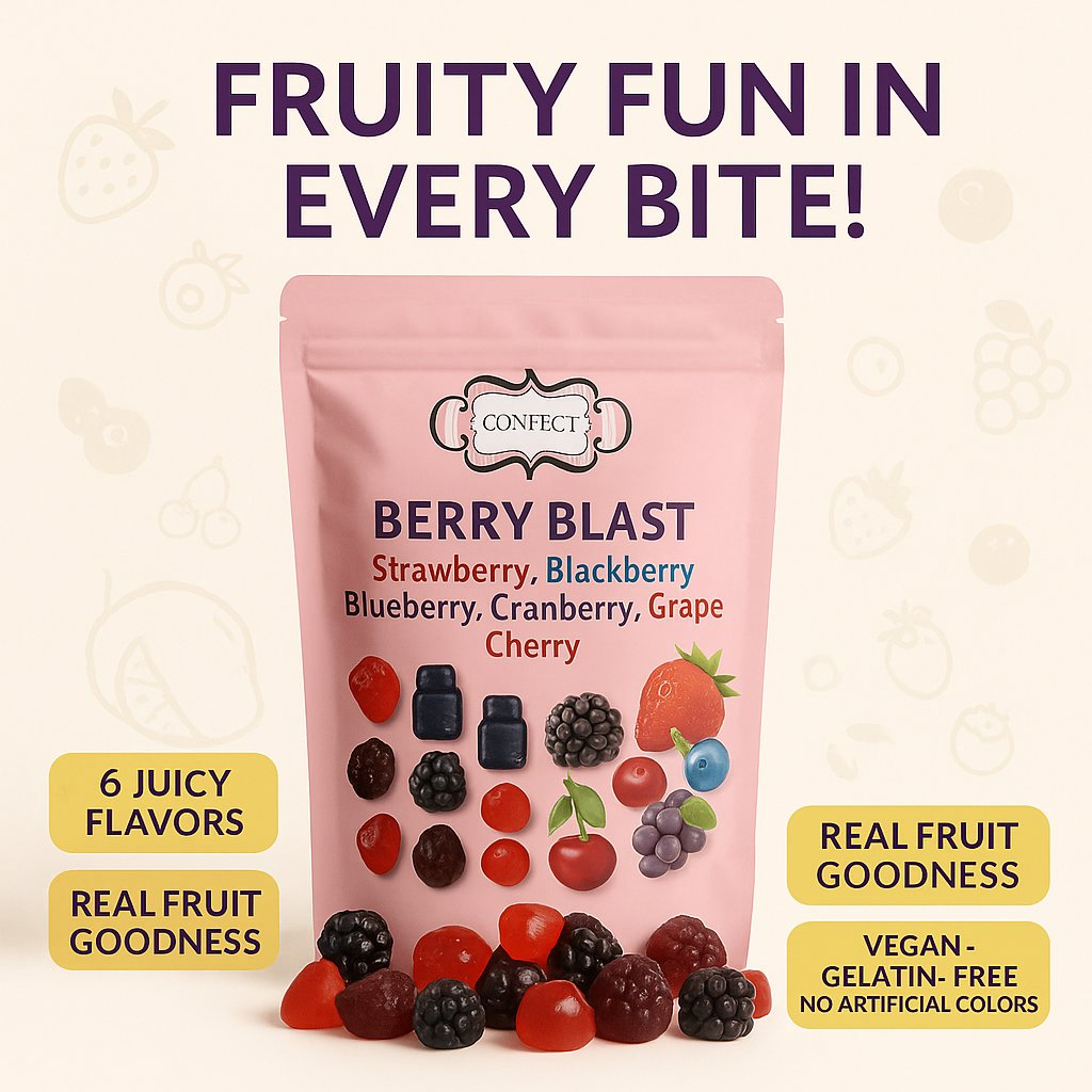 Confect Berry Blast Gummies | Pack of Strawberry, Blackberry, Blueberry, Cranberry, Grape, Cherry Gummies |  Grab2Buy Confect Grab2Buy