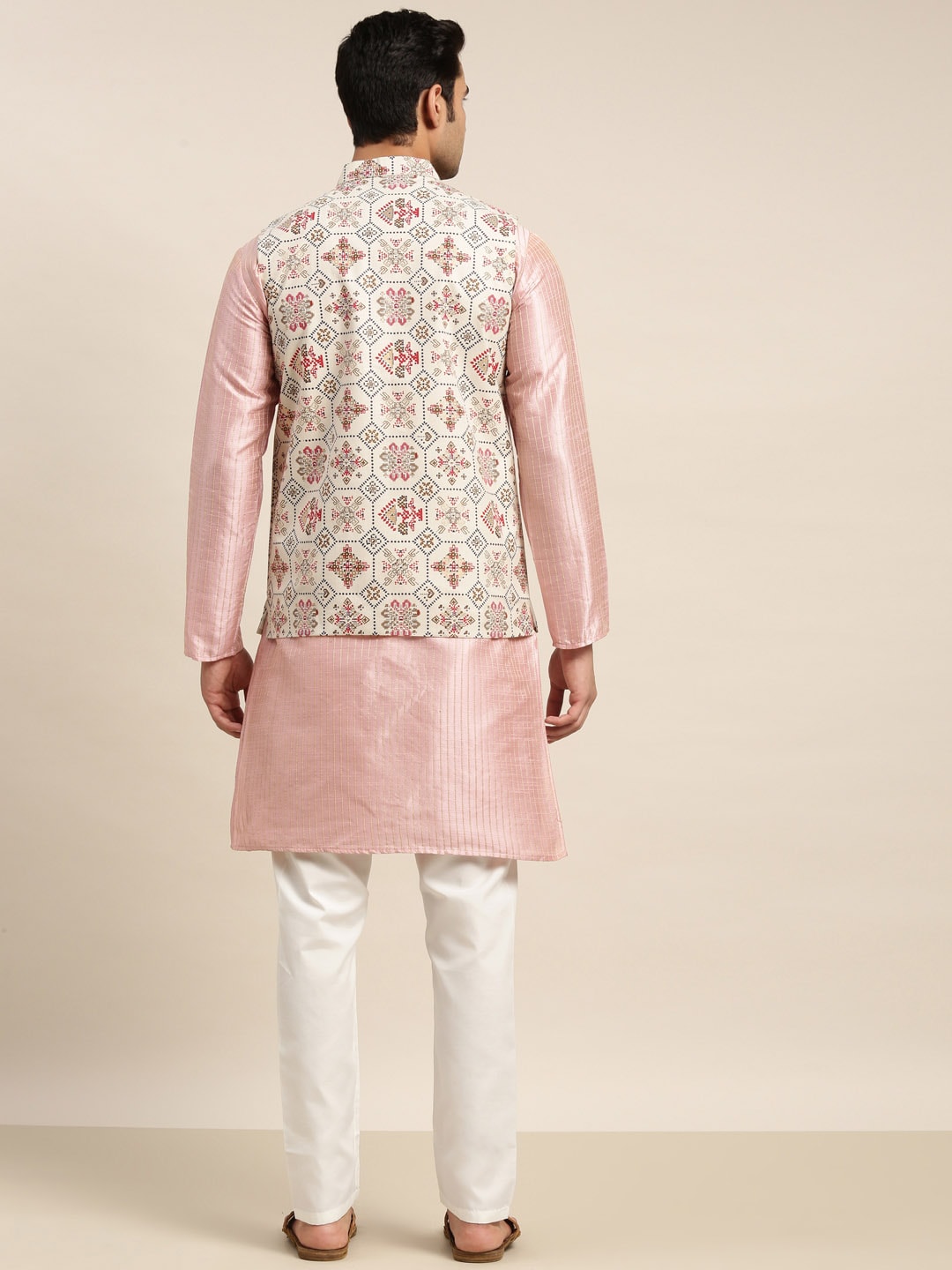 Sojanya Men Pink Solid Kurta & Churidar Comes With a Nehru Jacket 